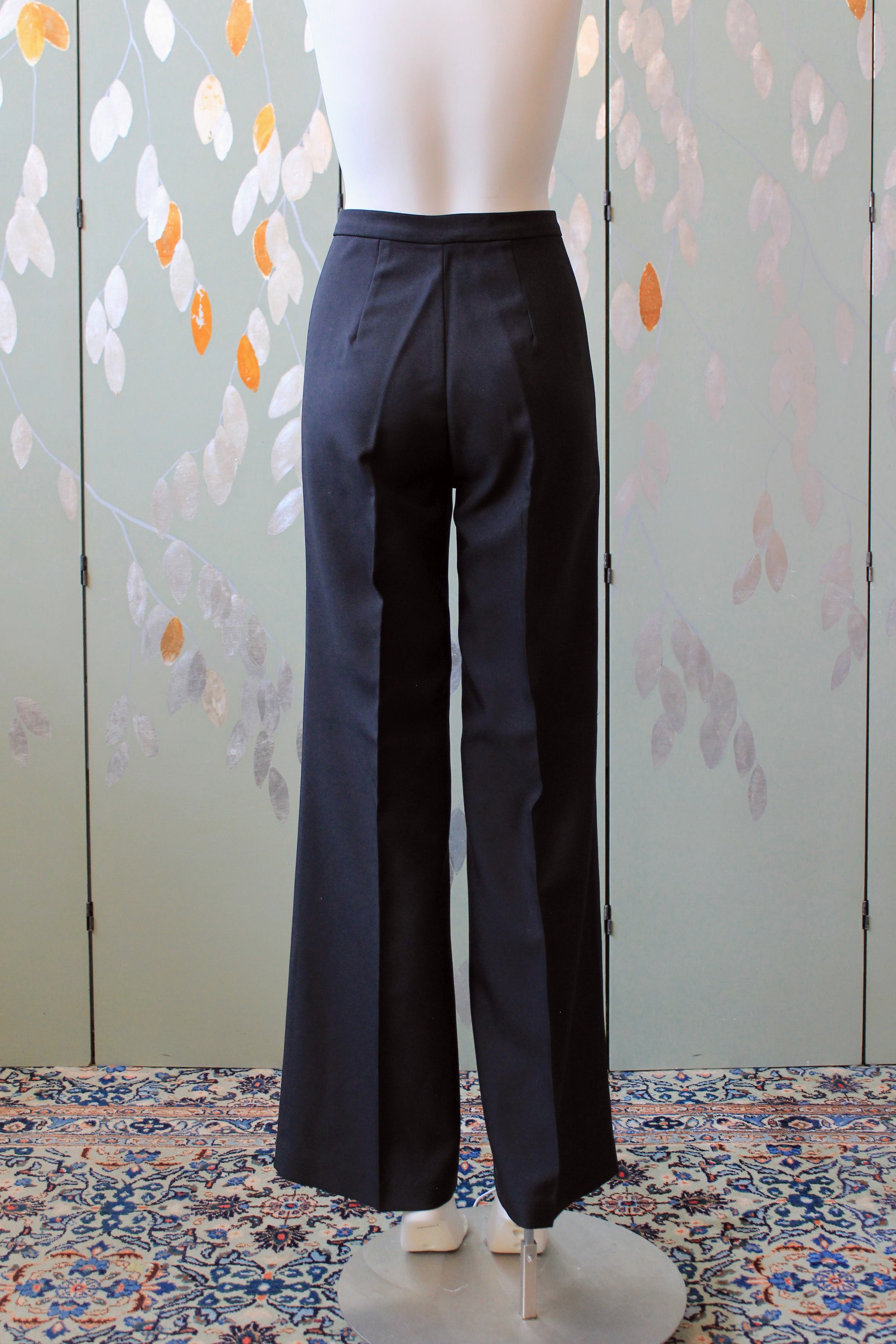 1970s Classic Black Wide Leg Flare Pants, XS