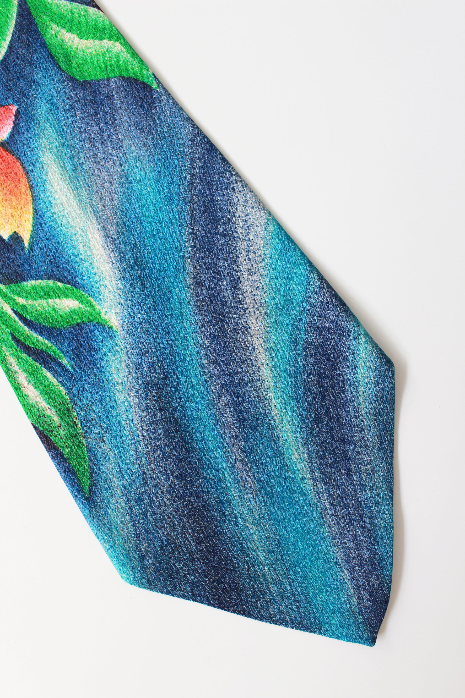 Vintage 1950s Bright Blue And Colourful Flowers Hand Painted Tie