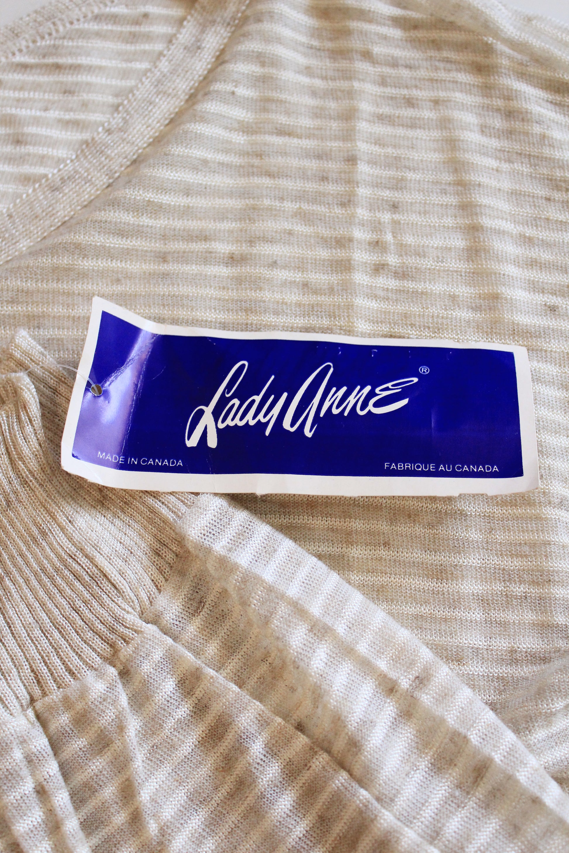 1980s Cream And Taupe Thick Stripe Deadstock Short Sleeve Knit Top, XS