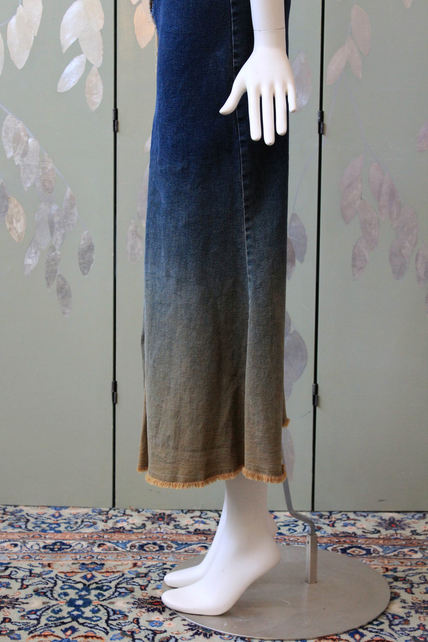 Early 2000s Dark Wash And Beige Ankle Length Skirt, Large