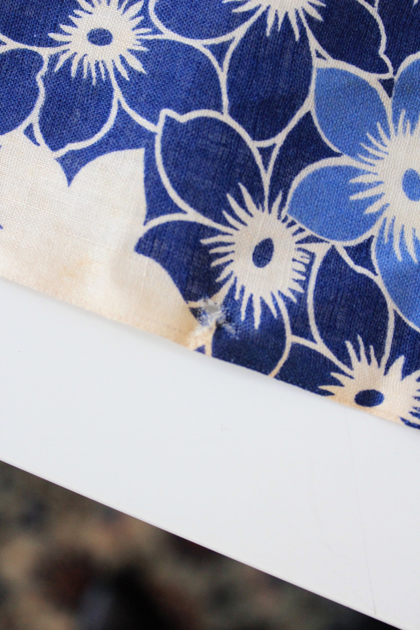 1940s Blue/White/Orange Repeating Flower Cotton Fabric, 6.75 Yards