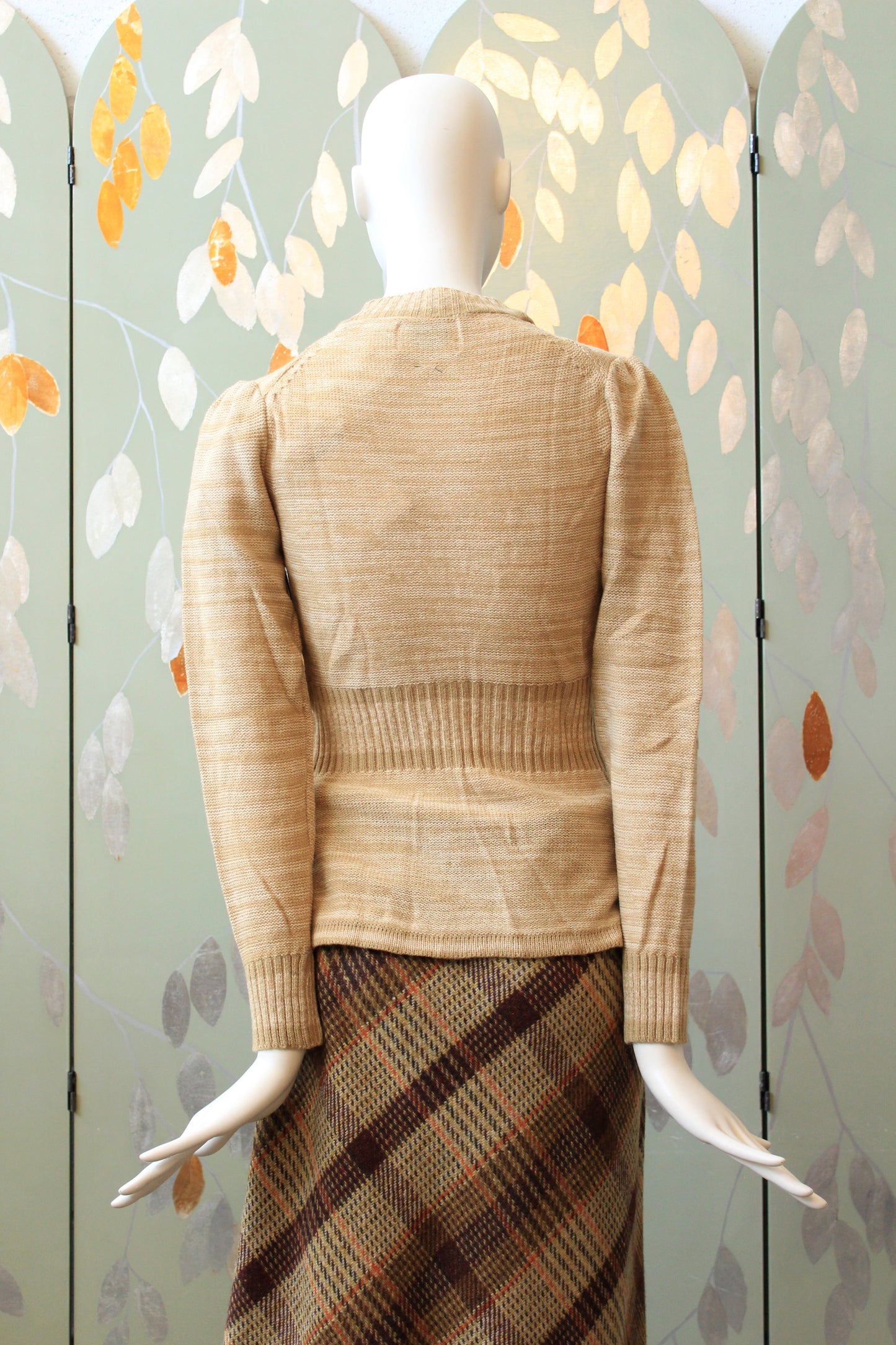 1980s Deadstock Cinched Waist Cream Cardigan, Medium and Large