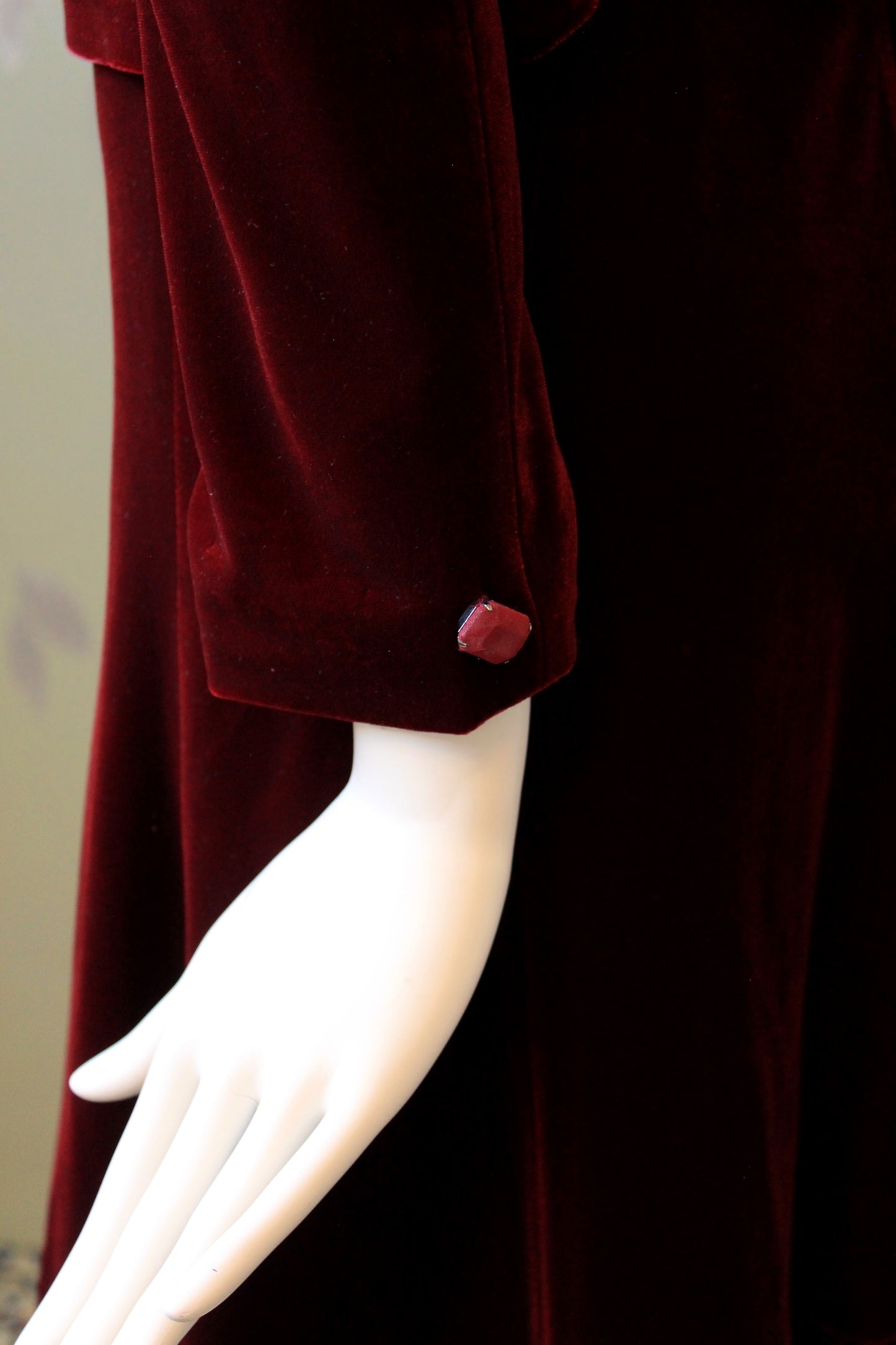 Early 2000s Burgundy Velvet Skirt Suit Set With Decorative Clasp, Small