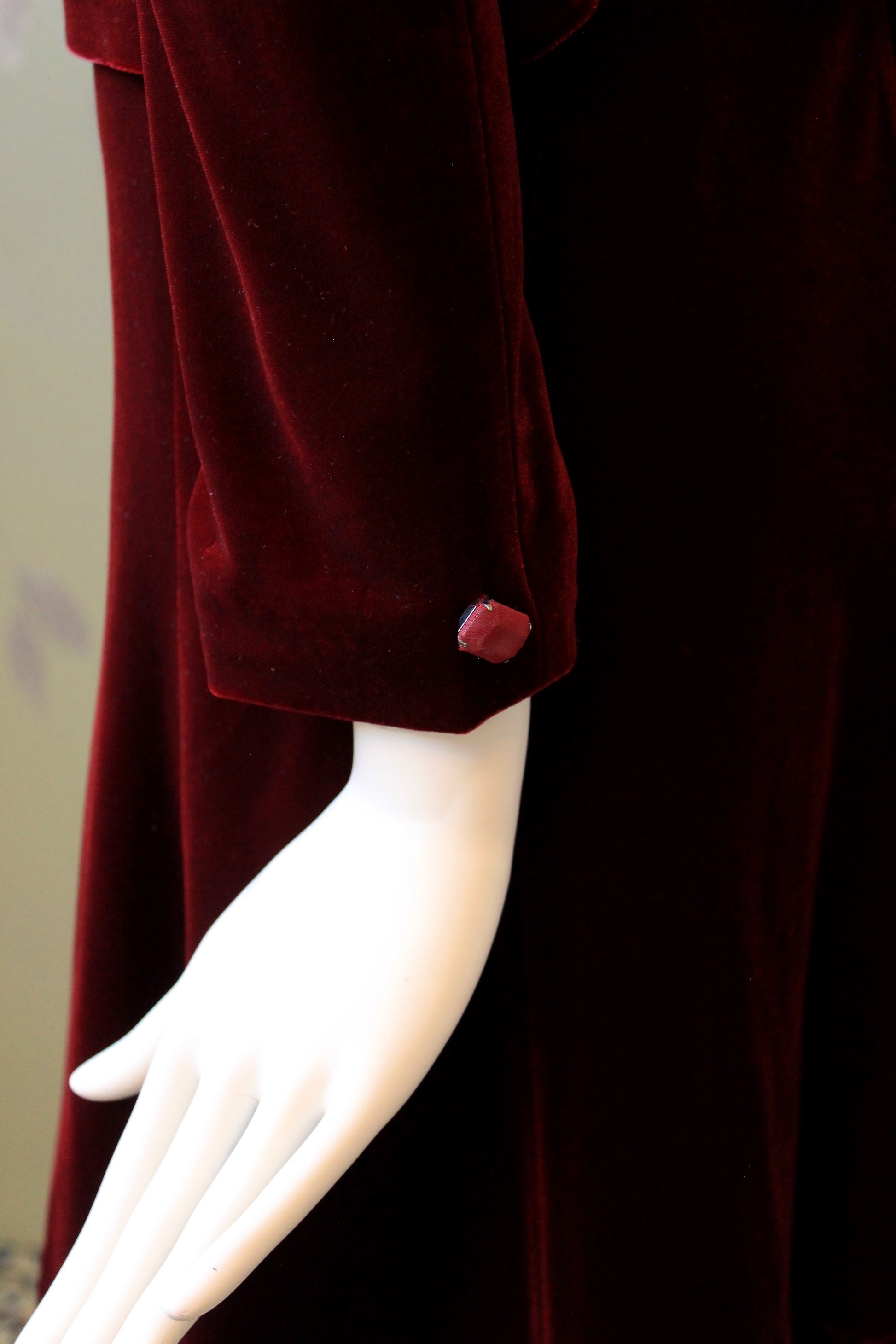 Early 2000s Burgundy Velvet Skirt Suit Set With Decorative Clasp, Small