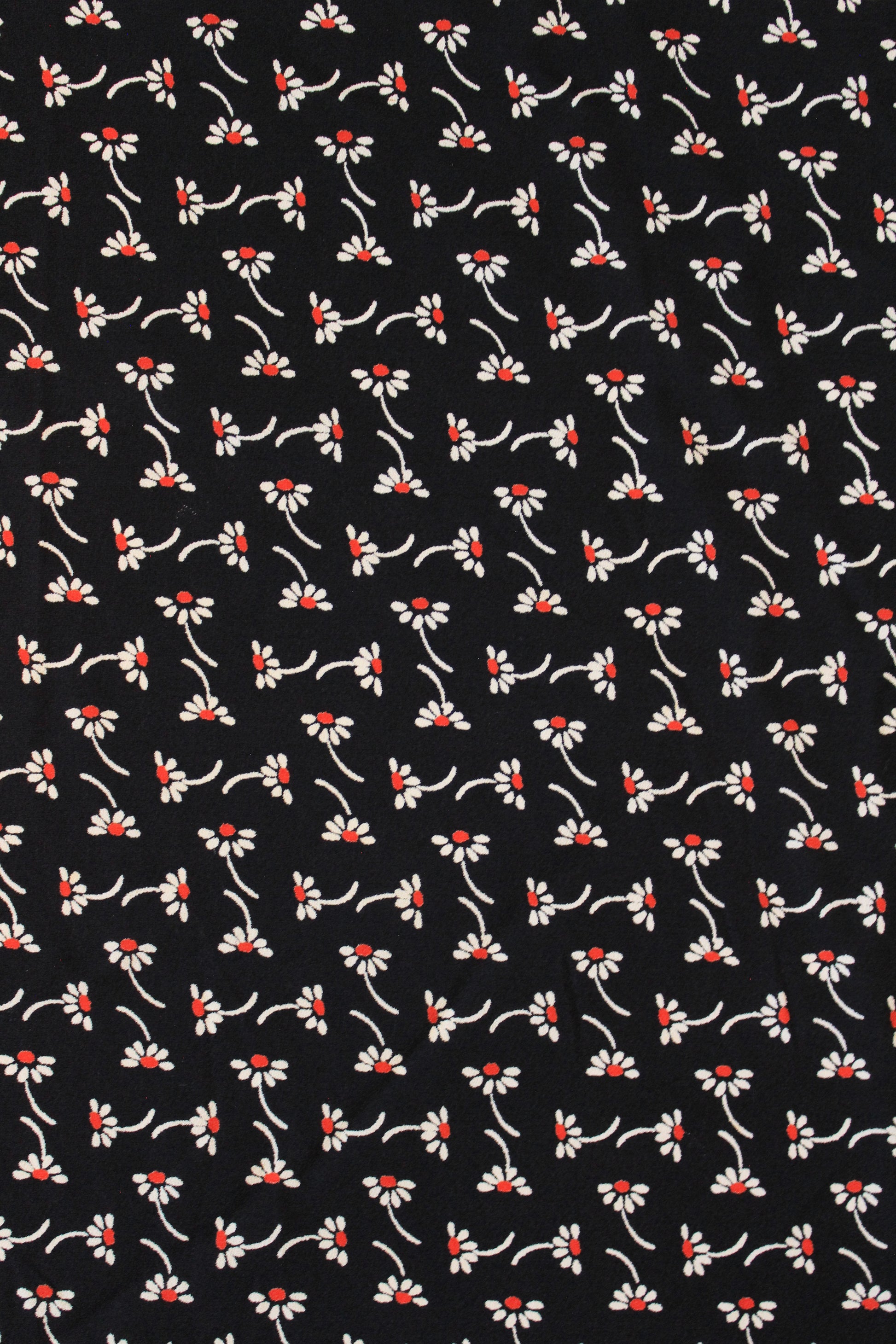 1930s Navy Blue And White With Red Flowers Rayon Fabric, 3 Yards