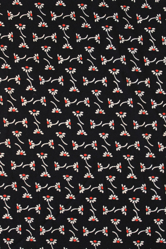 1930s Navy Blue And White With Red Flowers Rayon Fabric, 3 Yards