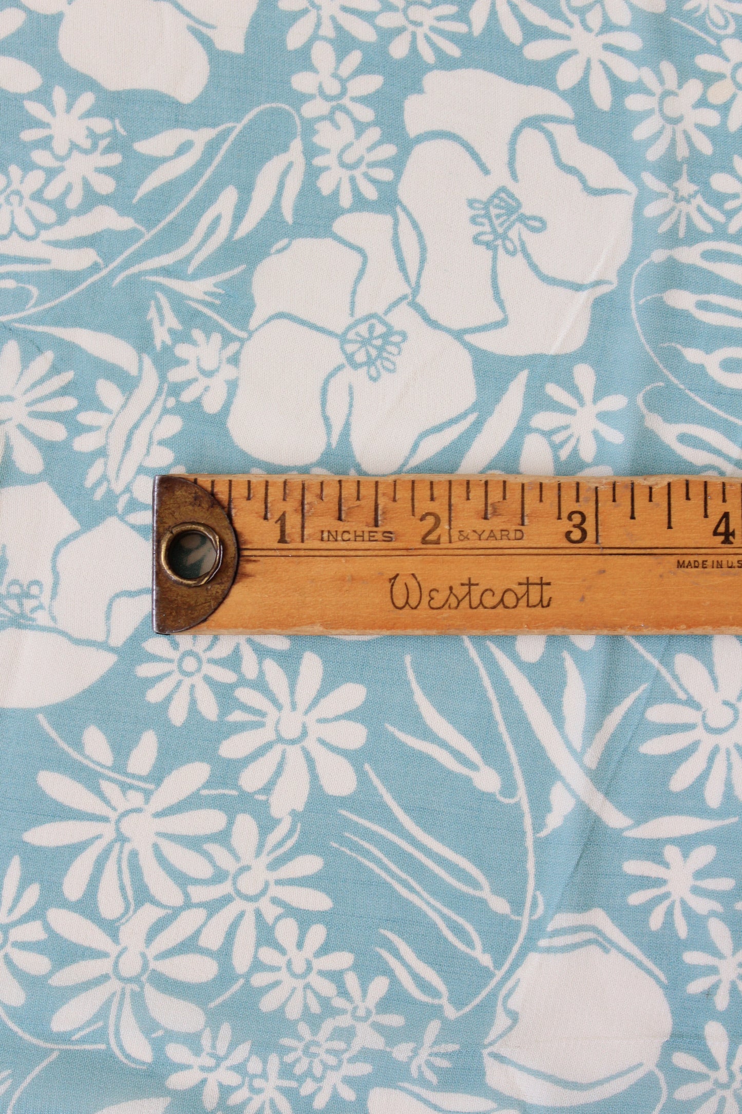 1940s Pastel Light Blue and White Feminine Floral Rayon Summer Fabric, 2.8 Yards