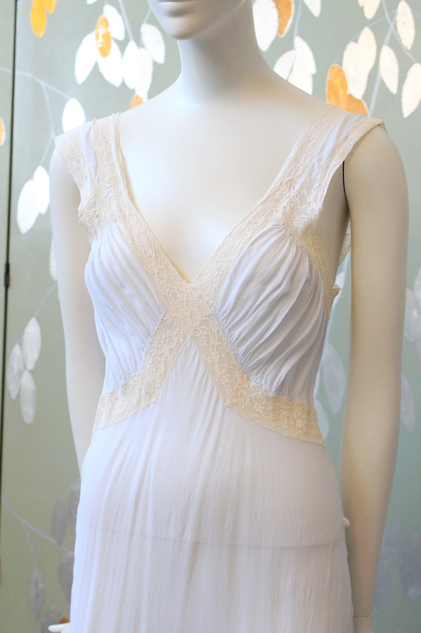 1940s Pale Blue Bias Cut Nightgown With Lace Trim, Small