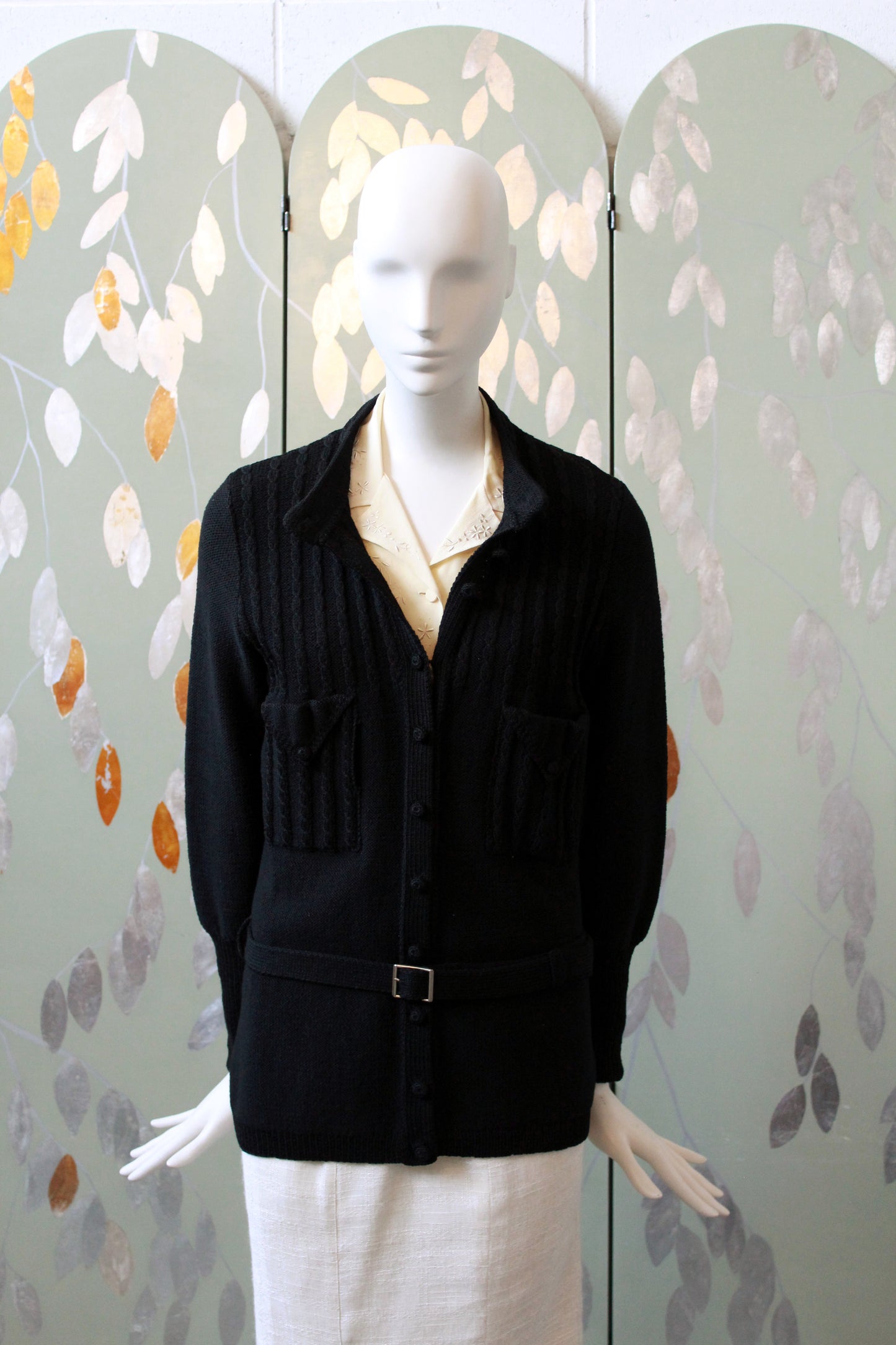 1970s Black Holt Renfrew Cardigan With Belt, Small 