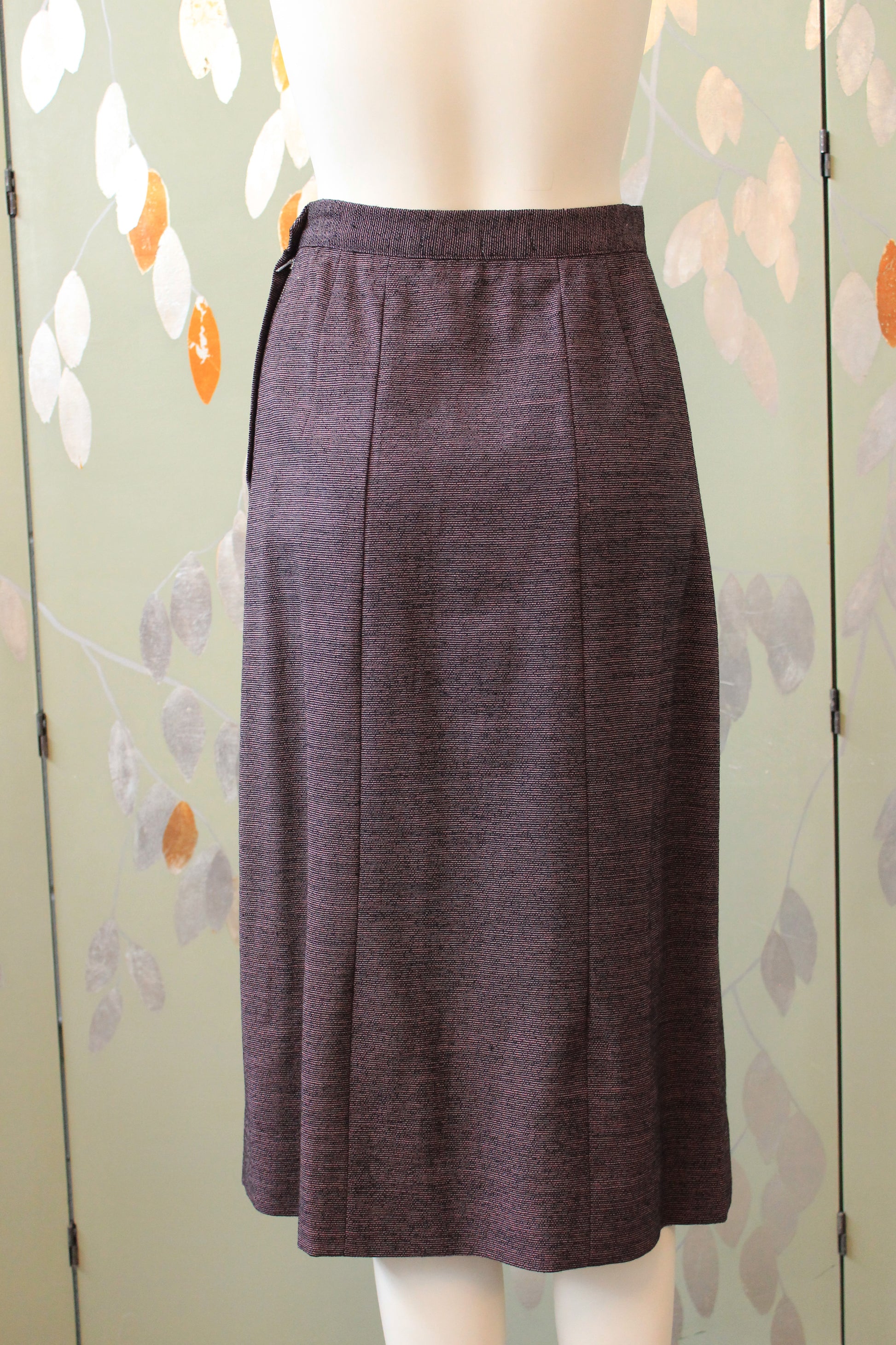 Vintage 1950s Purple/Black Small Button Virgin Wool Skirt Suit Set, XS