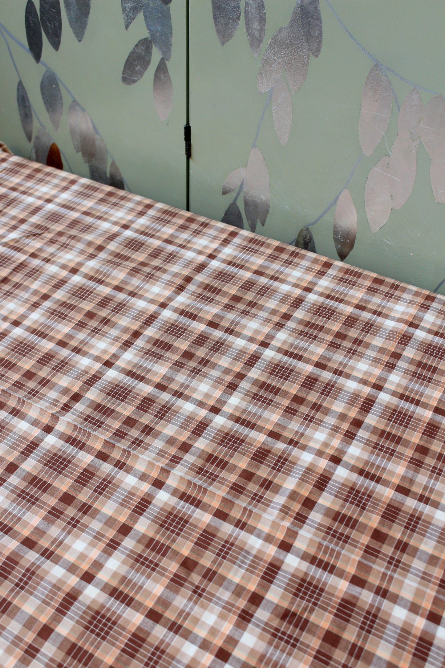 1960s Autumnal  Brown And Orange Vintage Plaid Cotton Fabric, 7.3 Yards
