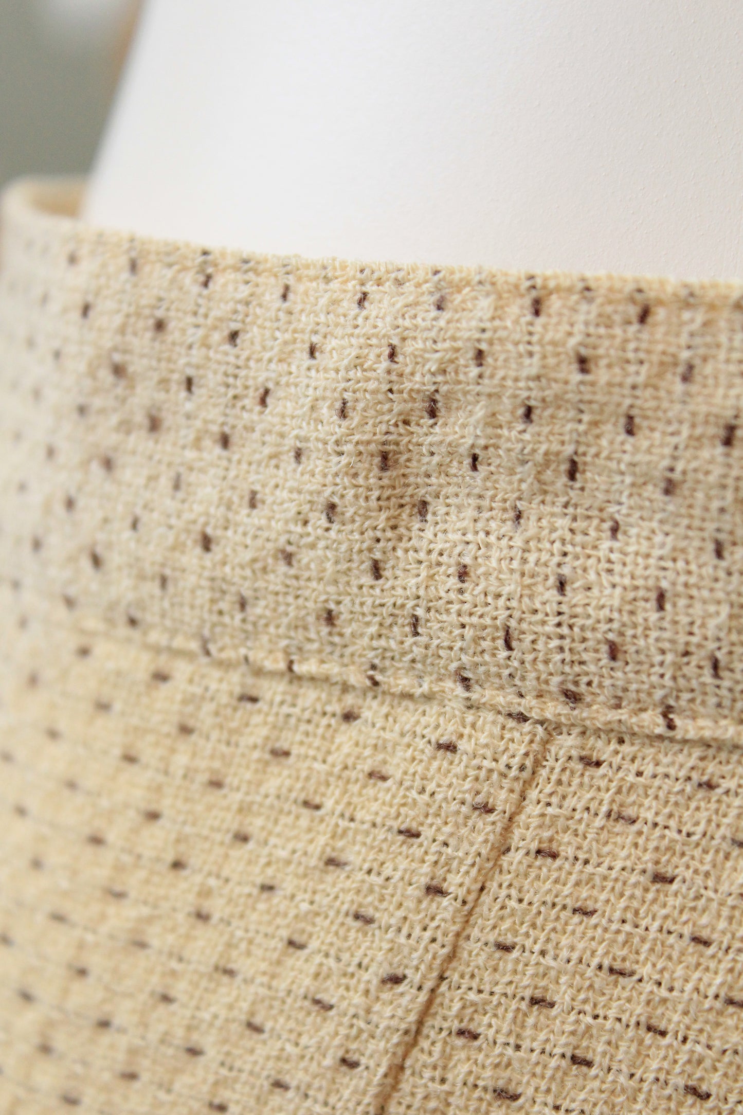 Vintage 1950s Cream and Brown Dot Skirt Suit Set With Leaf Embellishment, XS