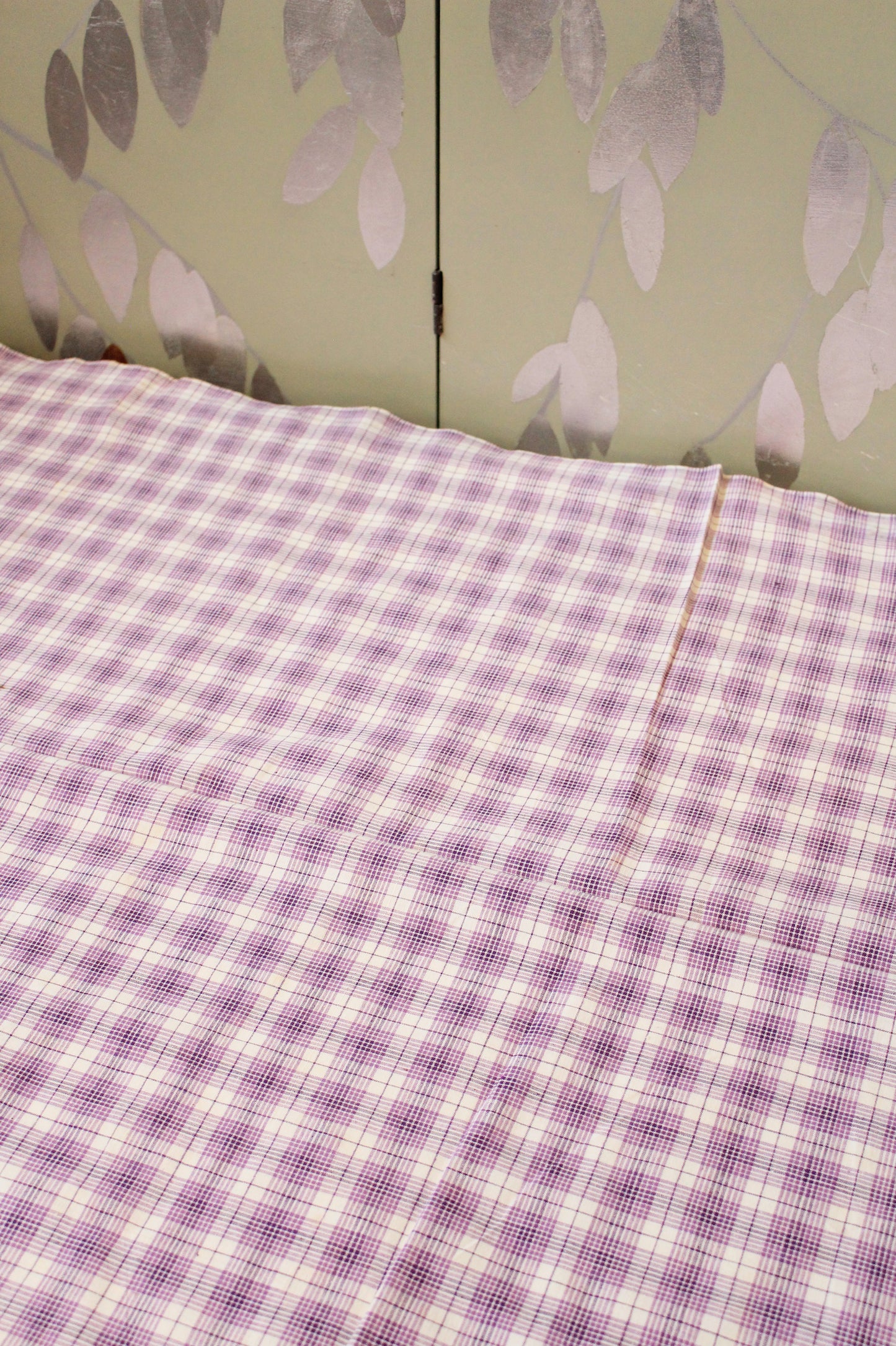 1920s Purple And White Plaid Cotton Sewing Fabric, 9.5 Yards