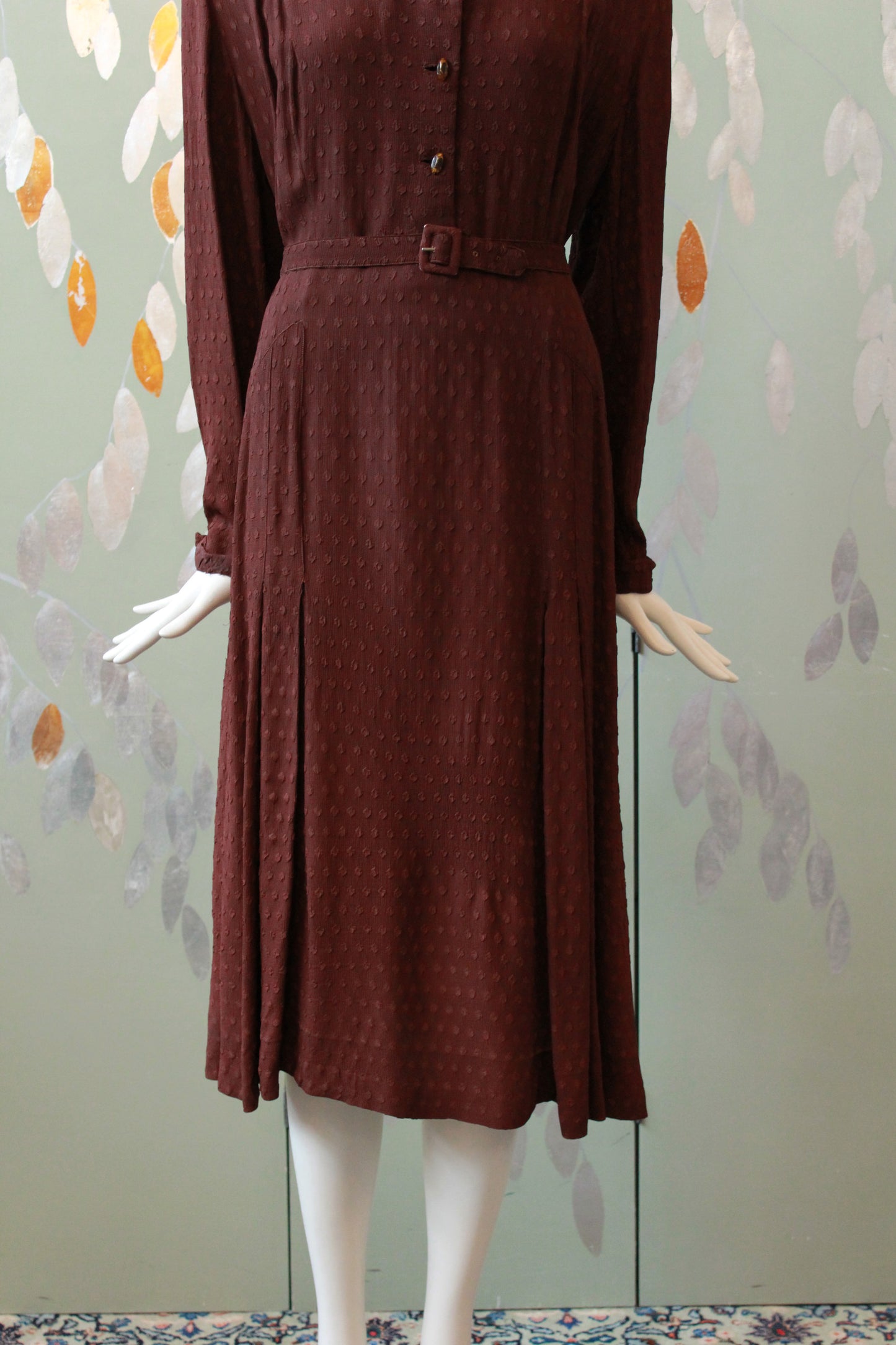 1940s Dark Cinnamon Long Sleeve Dress, Large 
