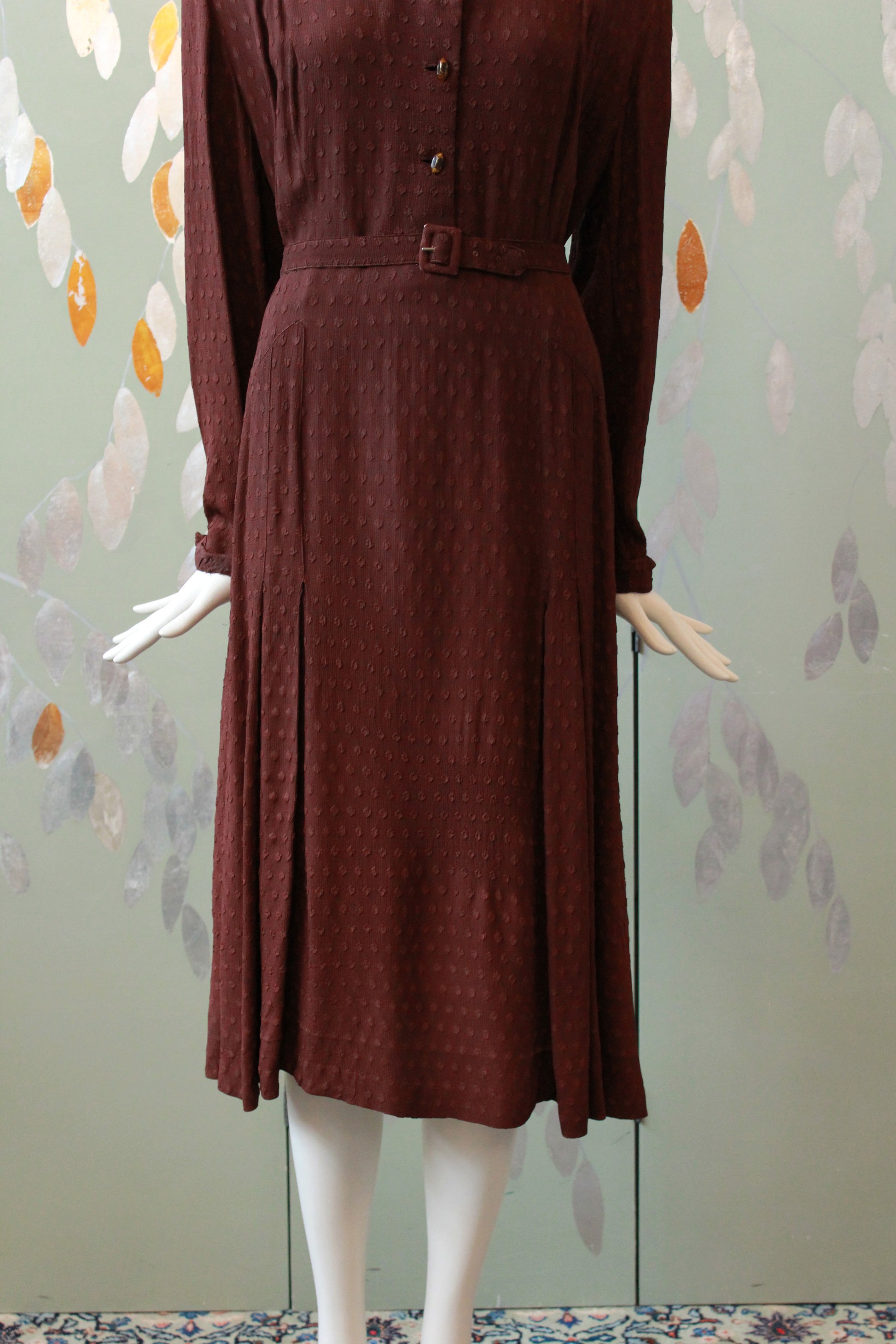 1940s Dark Cinnamon Long Sleeve Dress, Large 