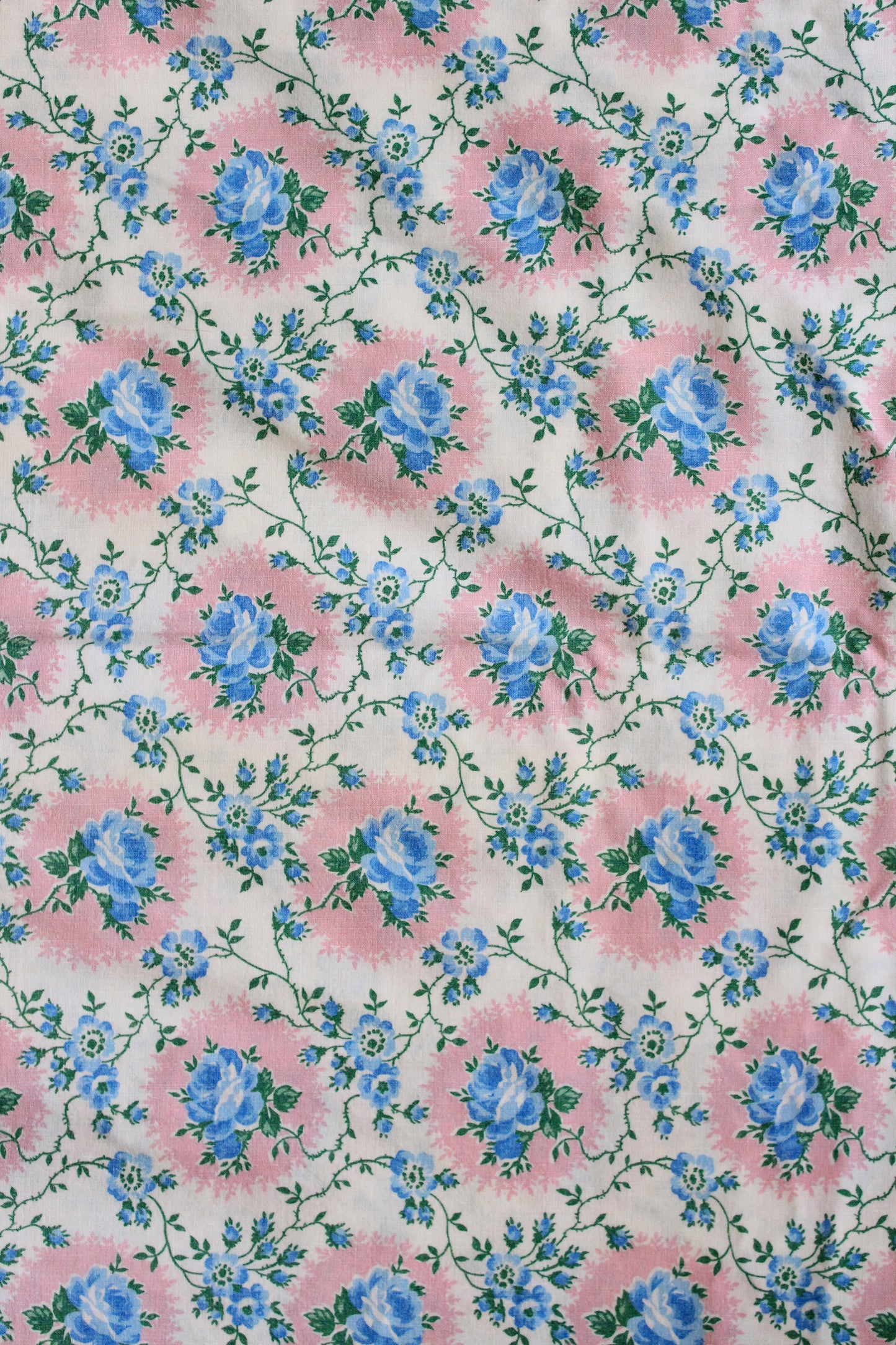 1950s Light Blue And Pink Floral Cotton Duvet Cover, 4.4 Yards Of Fabric