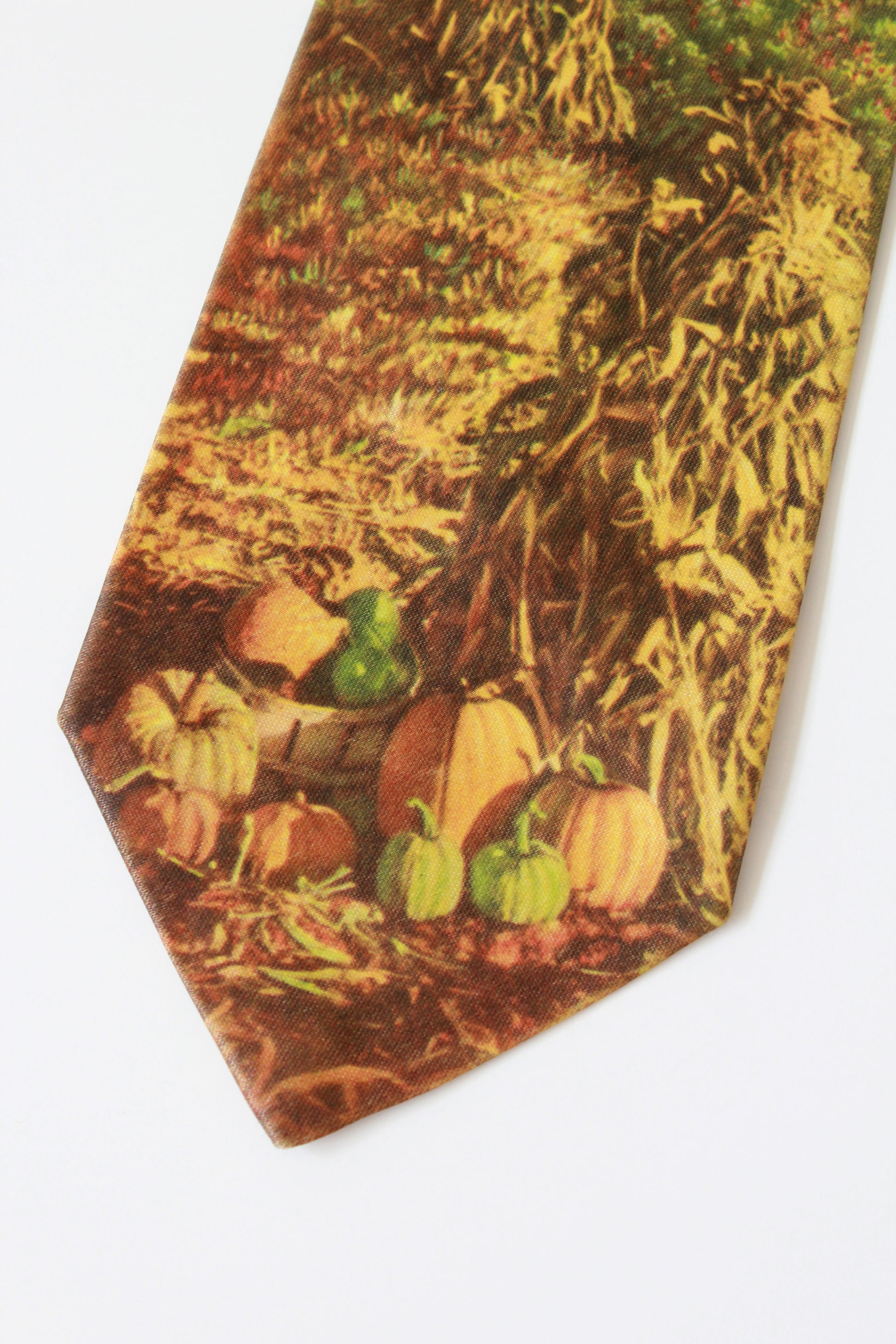 Vintage 1950s Rayon Harvest Photo Print Tie, Mid Century 