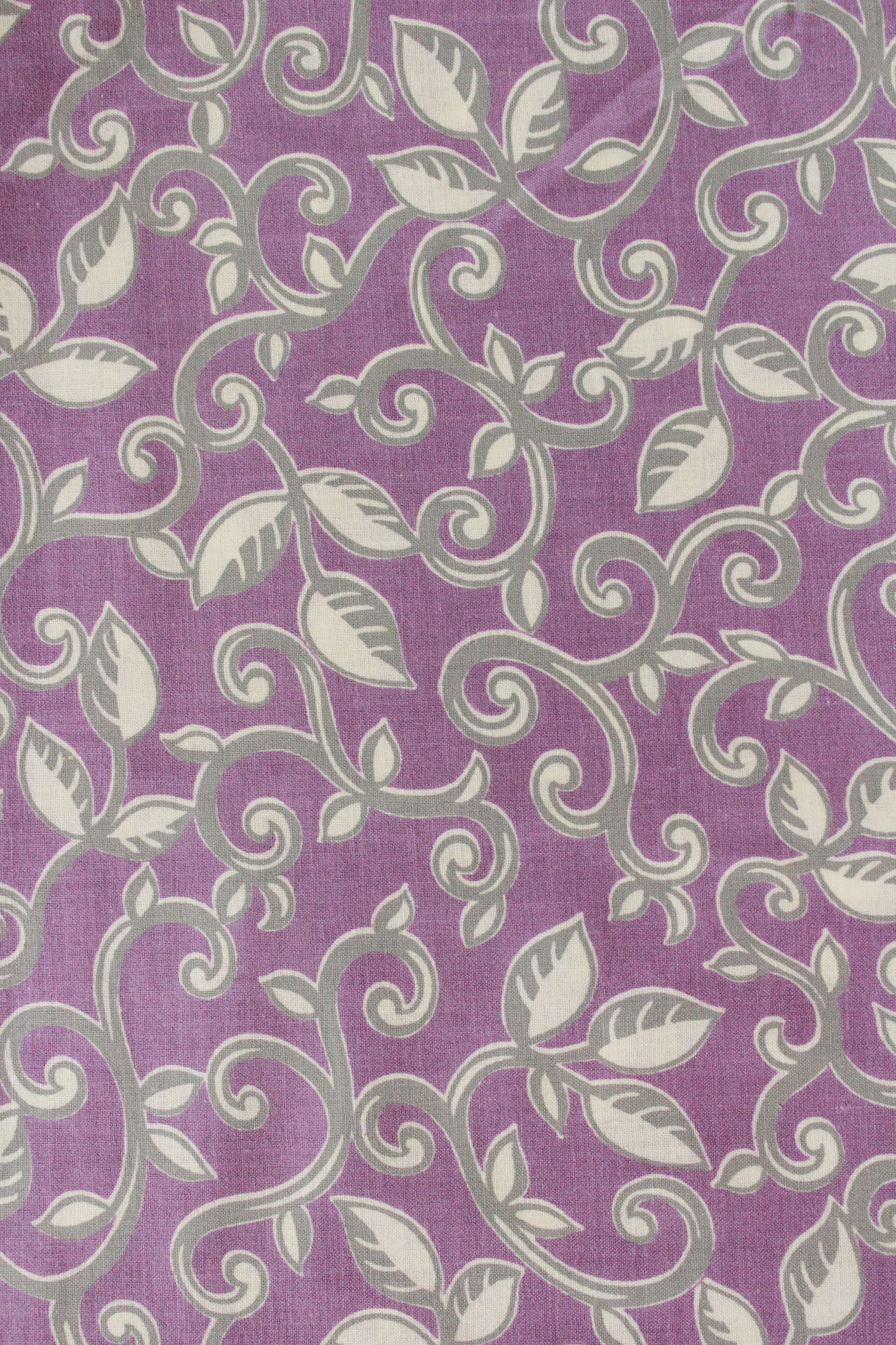 Vintage 1950s Purple/Grey Leaf And Vintage Cotton Fabric, 3.9 Yards