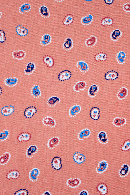 NEEDS MEASUREMENTS 1940s Pink And Blue Paisley Amoeba Shape Rayon Fabric,