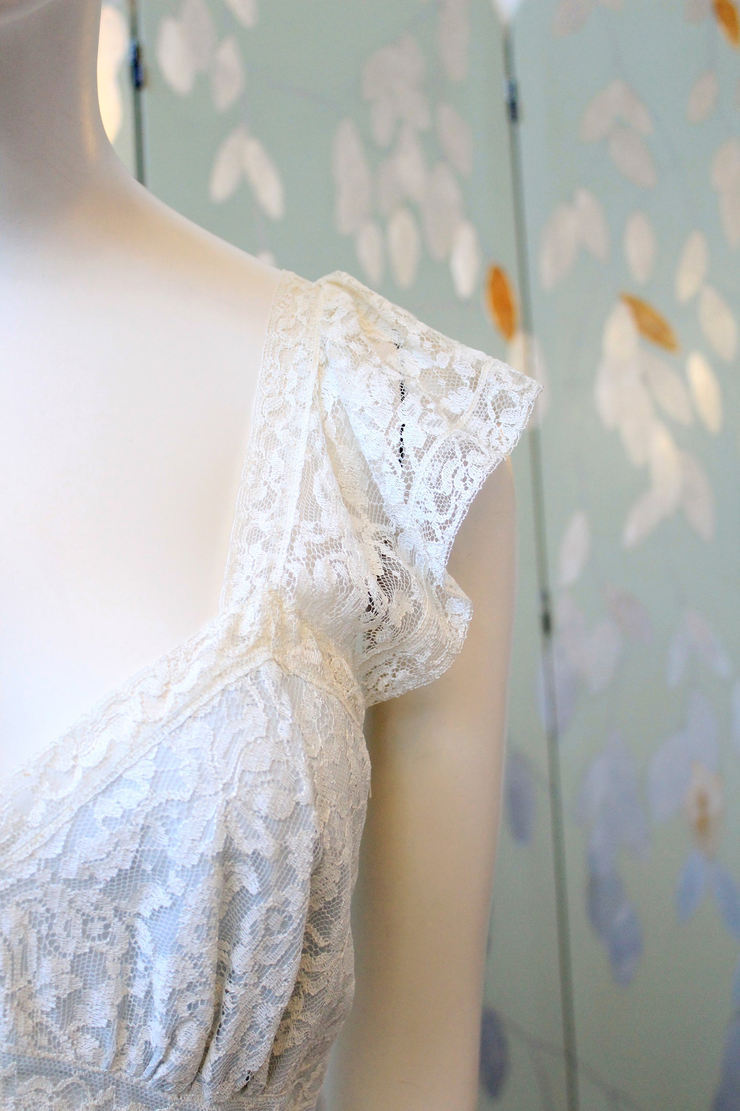 1950s Light Blue Ankle Length Nightgown With Lace Trim, Small