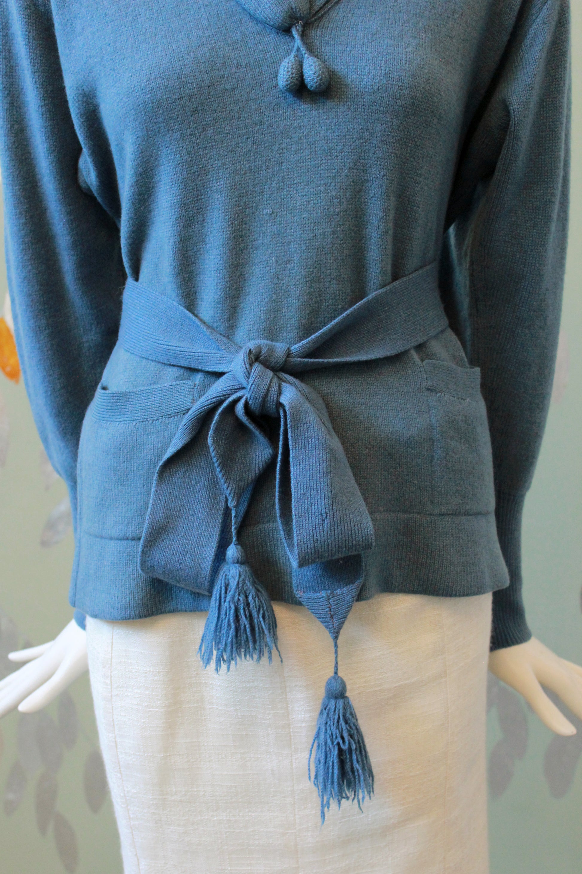 1960s Blue Cashmere Sweater With Matching Belt, Small 