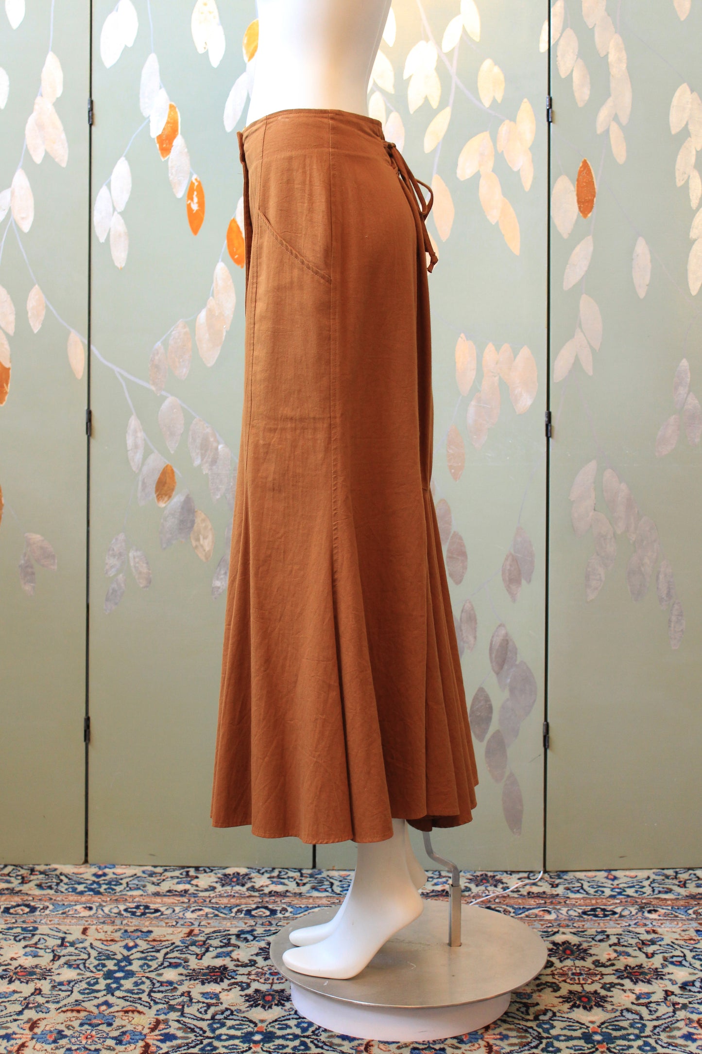 1980s Casual Boho Tan Lace Up Contempo Casuals Skirt, Small/Medium