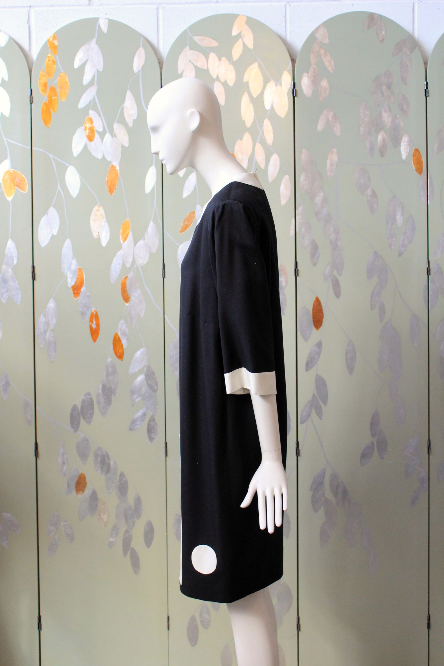 1980s Black and White Graphic Square And Circle Shift Dress, Medium