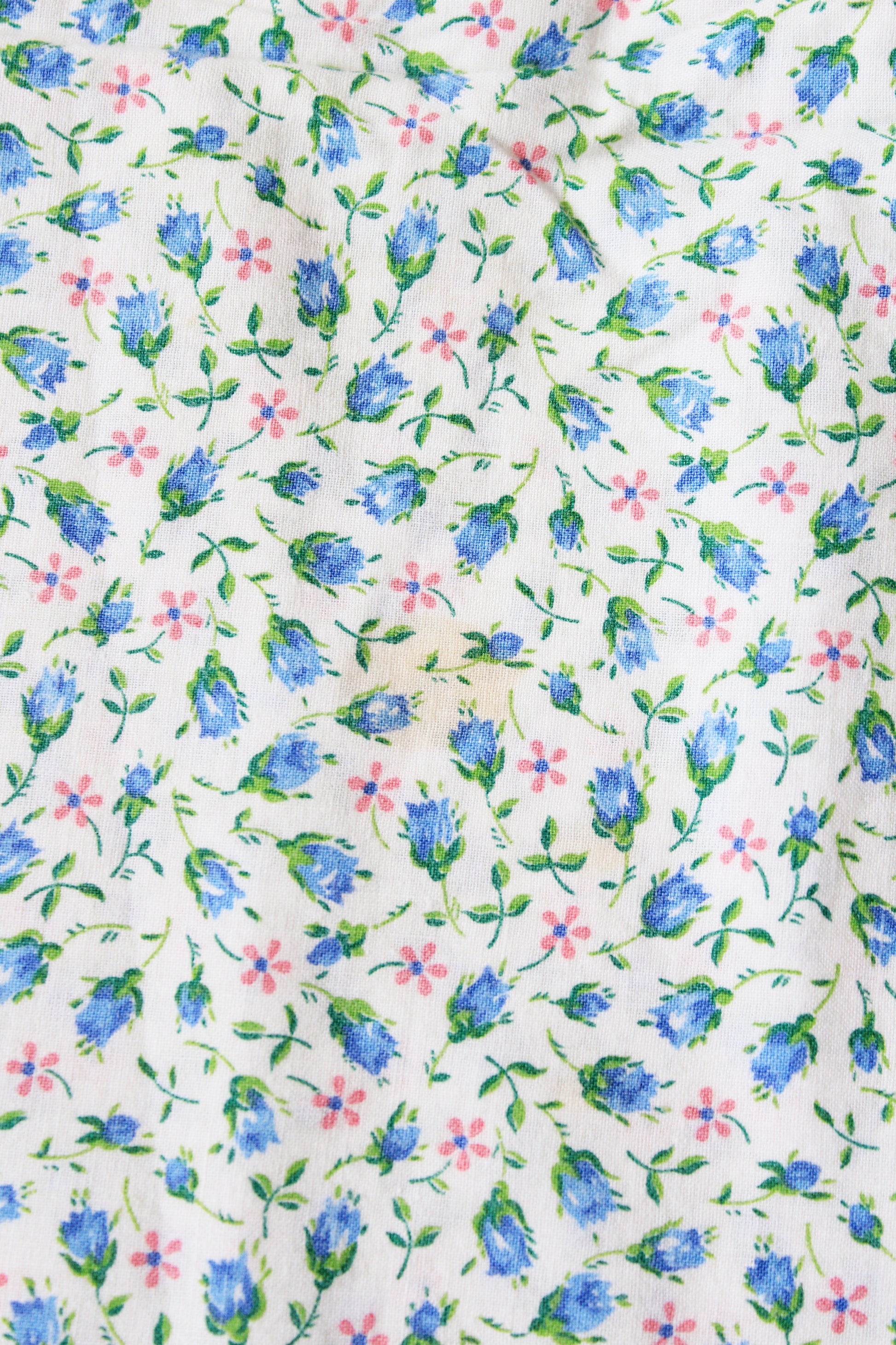 1950s White Pink/Blue Tulip Cotton Duvet Cover Sewing Fabric, Twin Bed, 4.6 yards