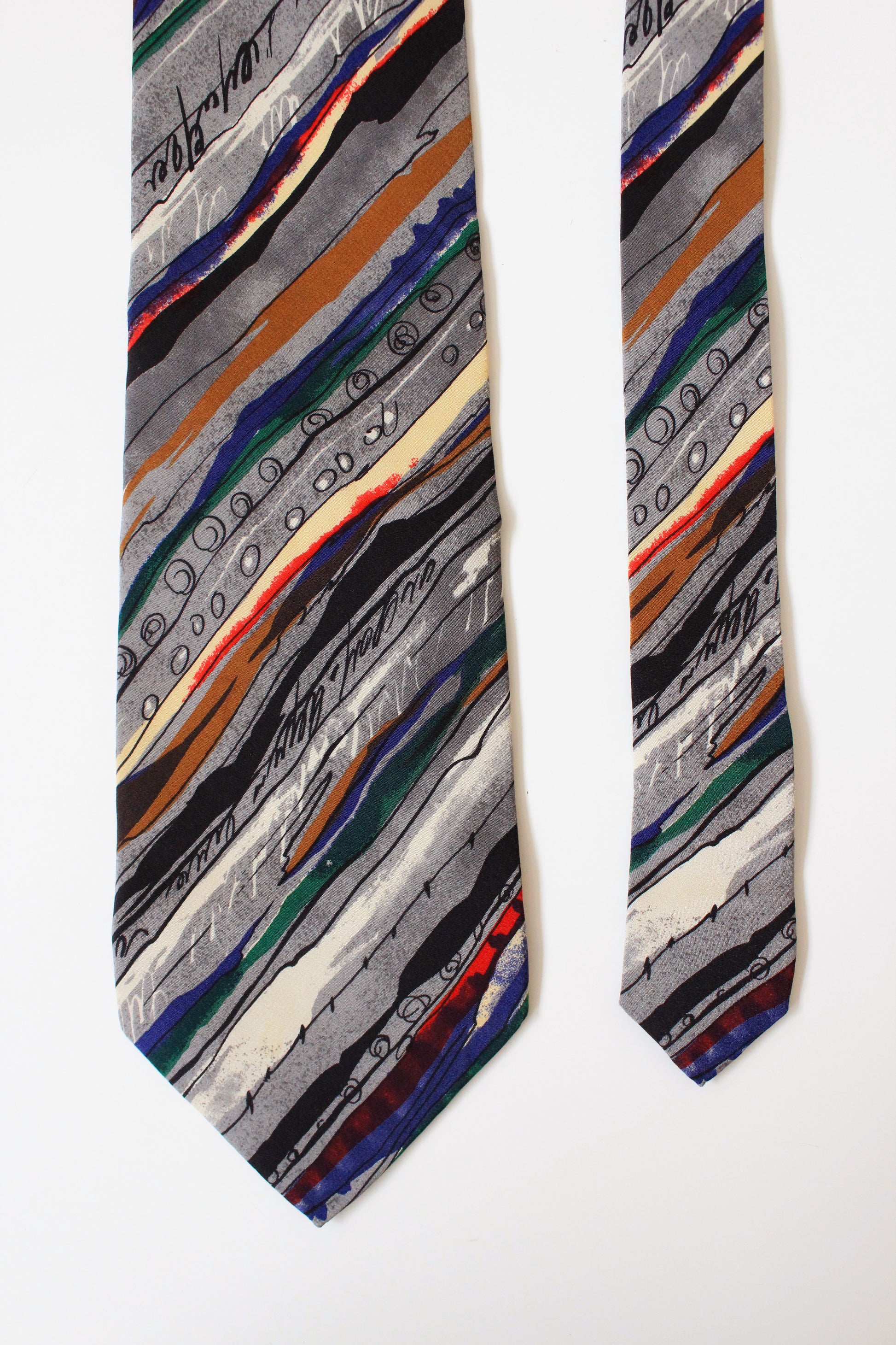 1990s Ungaro Multicoloured Organic Stripe Silk Designer tie