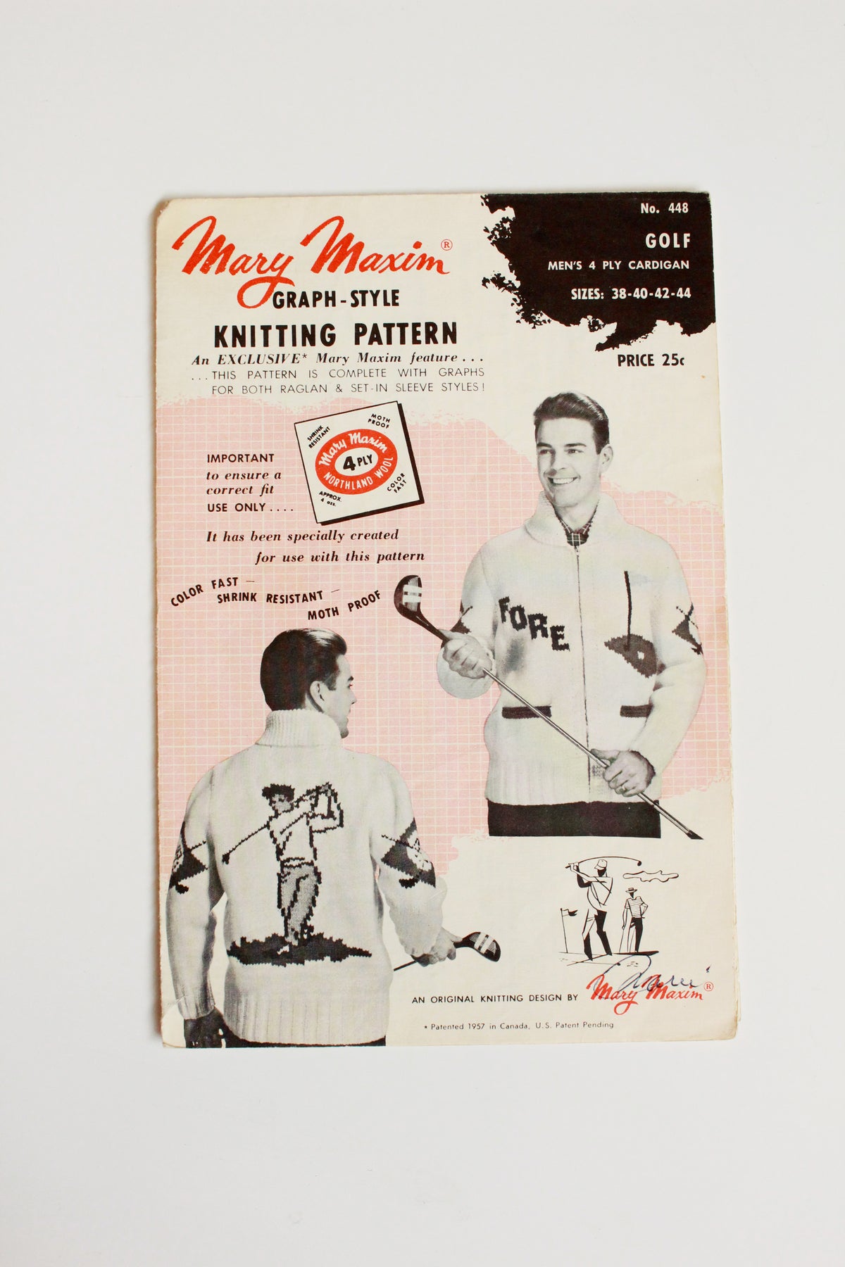 1950s Mary Maxim Mens 4 ply Kitting Pattern 448, Golf Cardigan