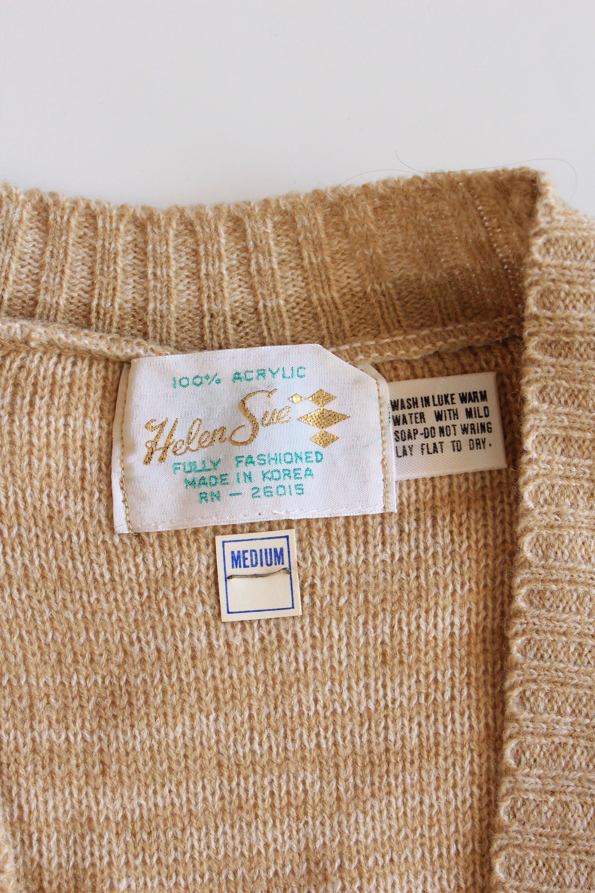 1980s Deadstock Cinched Waist Cream Cardigan, Medium and Large