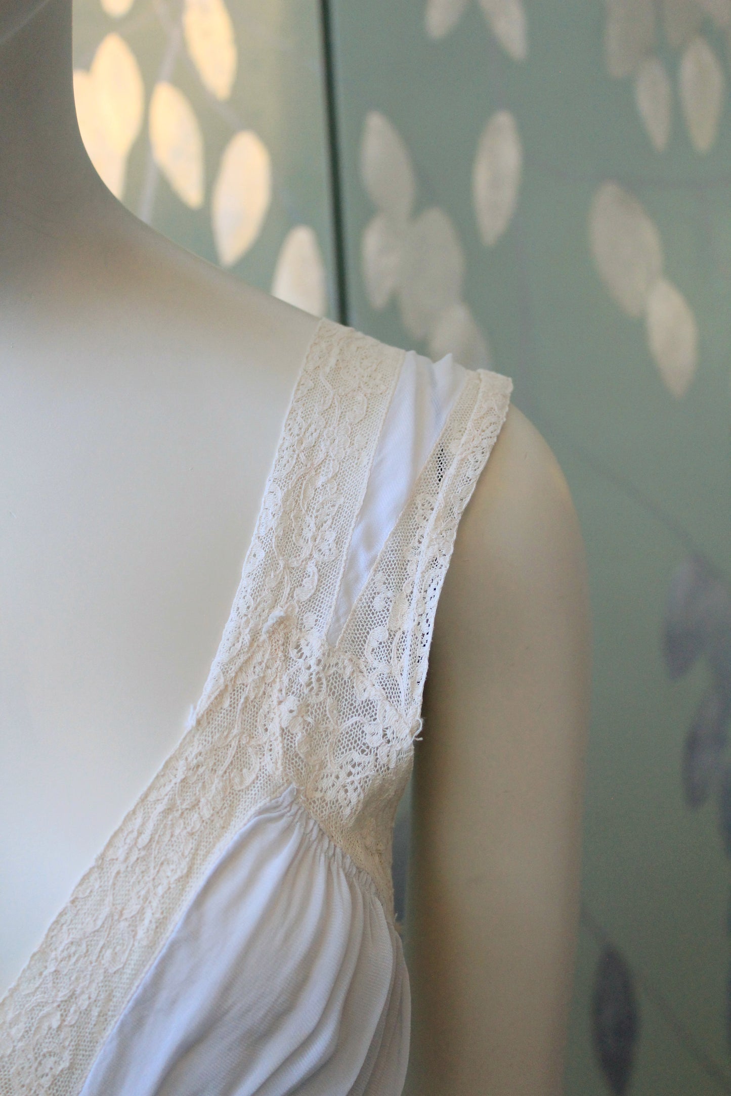 1940s Pale Blue Bias Cut Nightgown With Lace Trim, Small