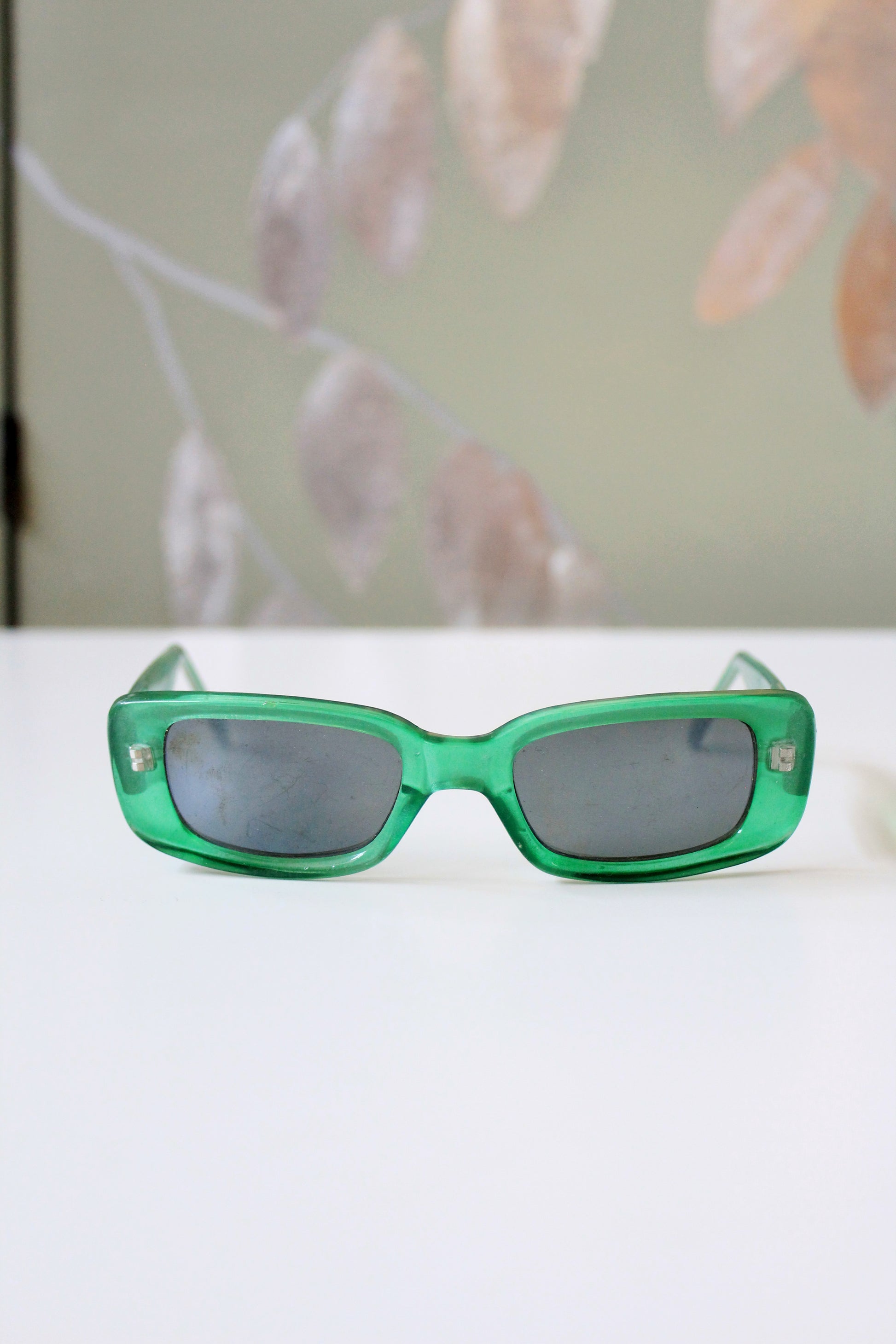 1990s Green Rectangular Sunglasses 