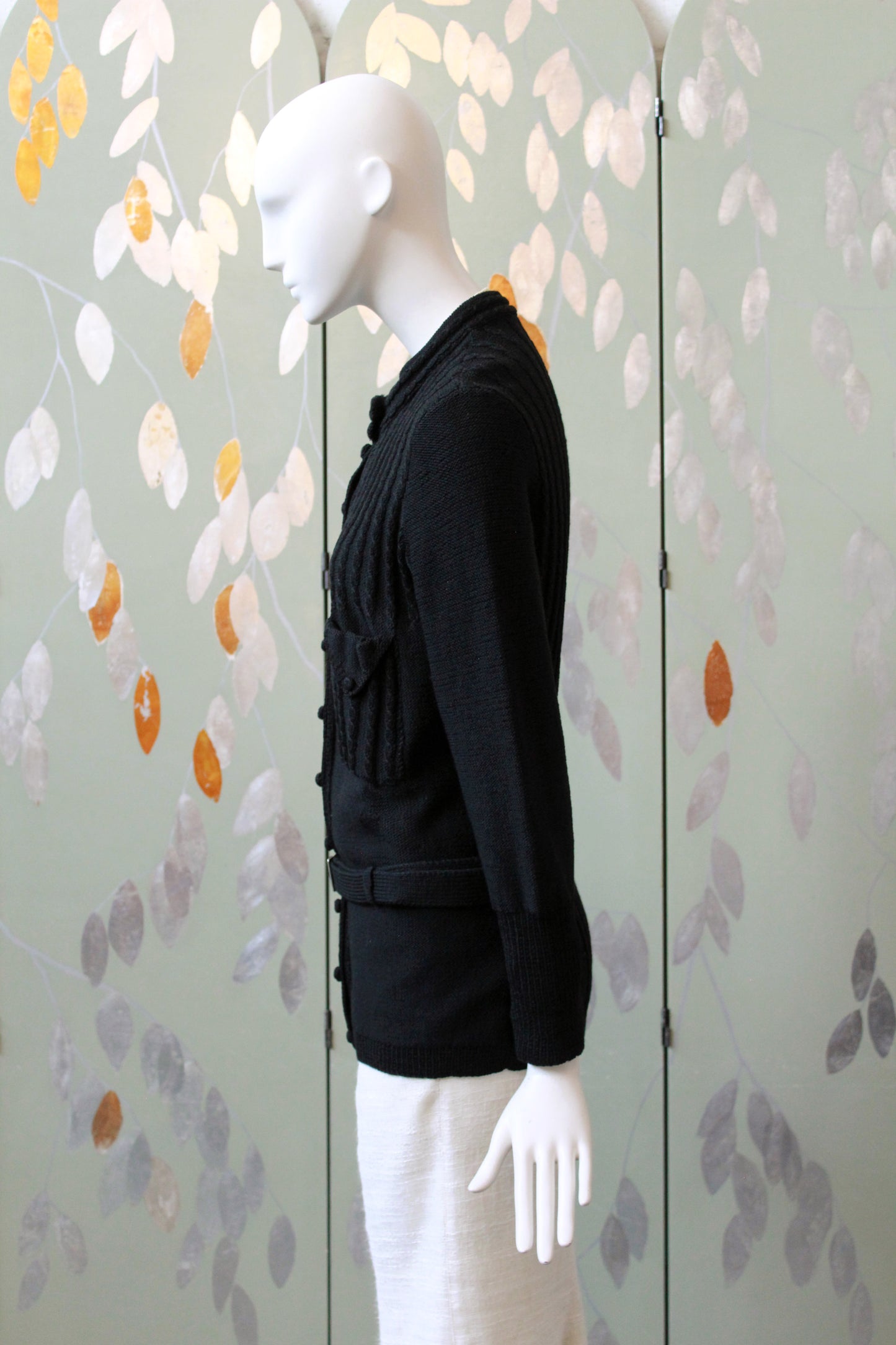 1970s Black Holt Renfrew Cardigan With Belt, Small 