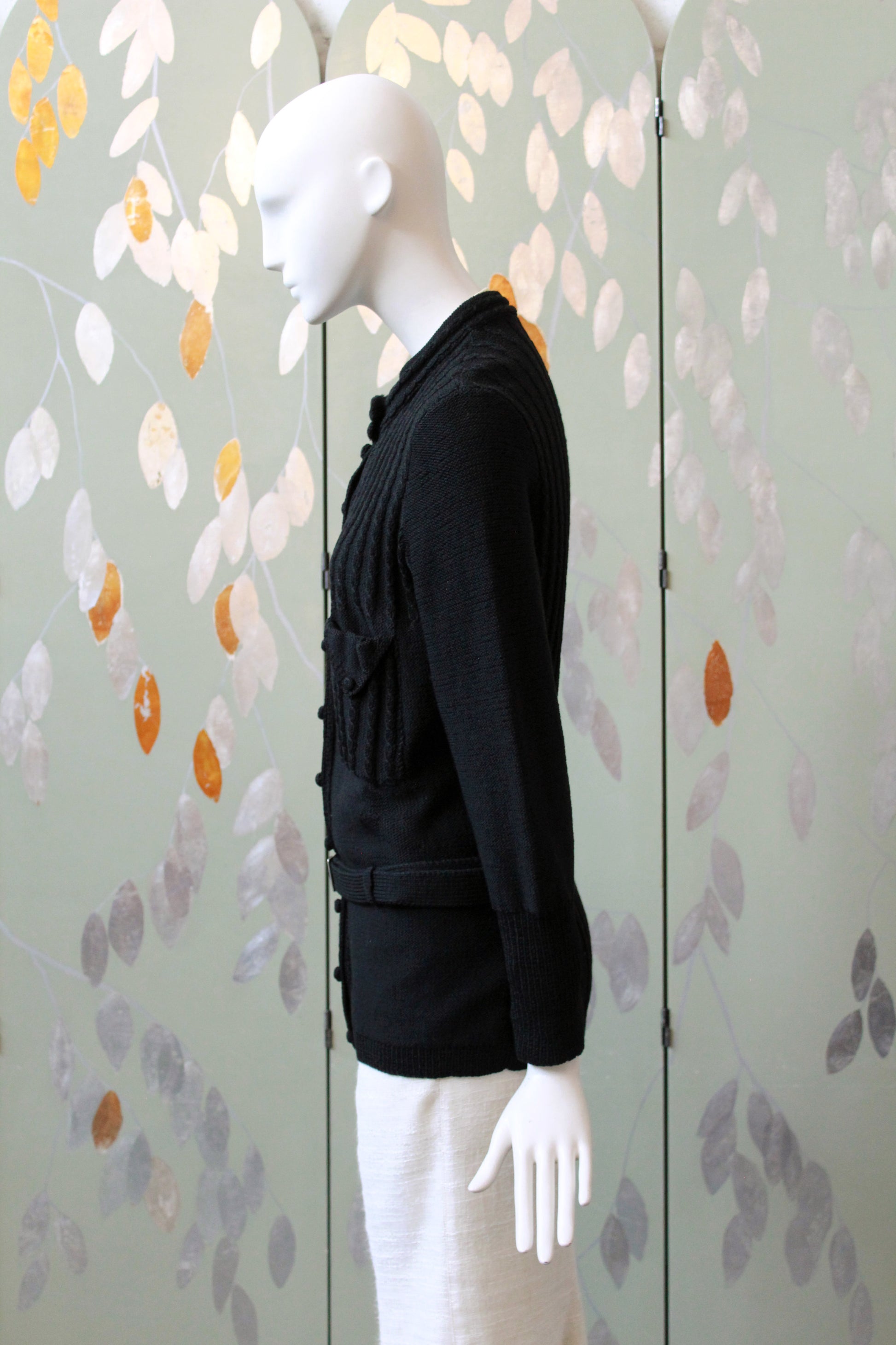1970s Black Holt Renfrew Cardigan With Belt, Small 