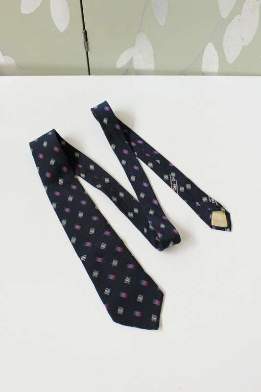 1980s Chloé Blue Square Polka Dot Silk Designer Tie