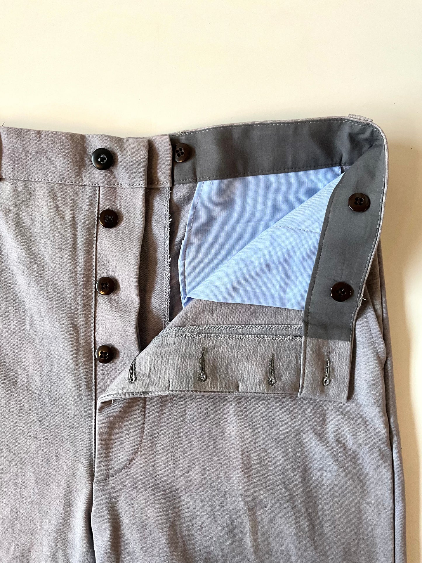 Reproduction 30s-Style Periwinkle Blue Cotton Men's Button Fly Uniform Pants, W36