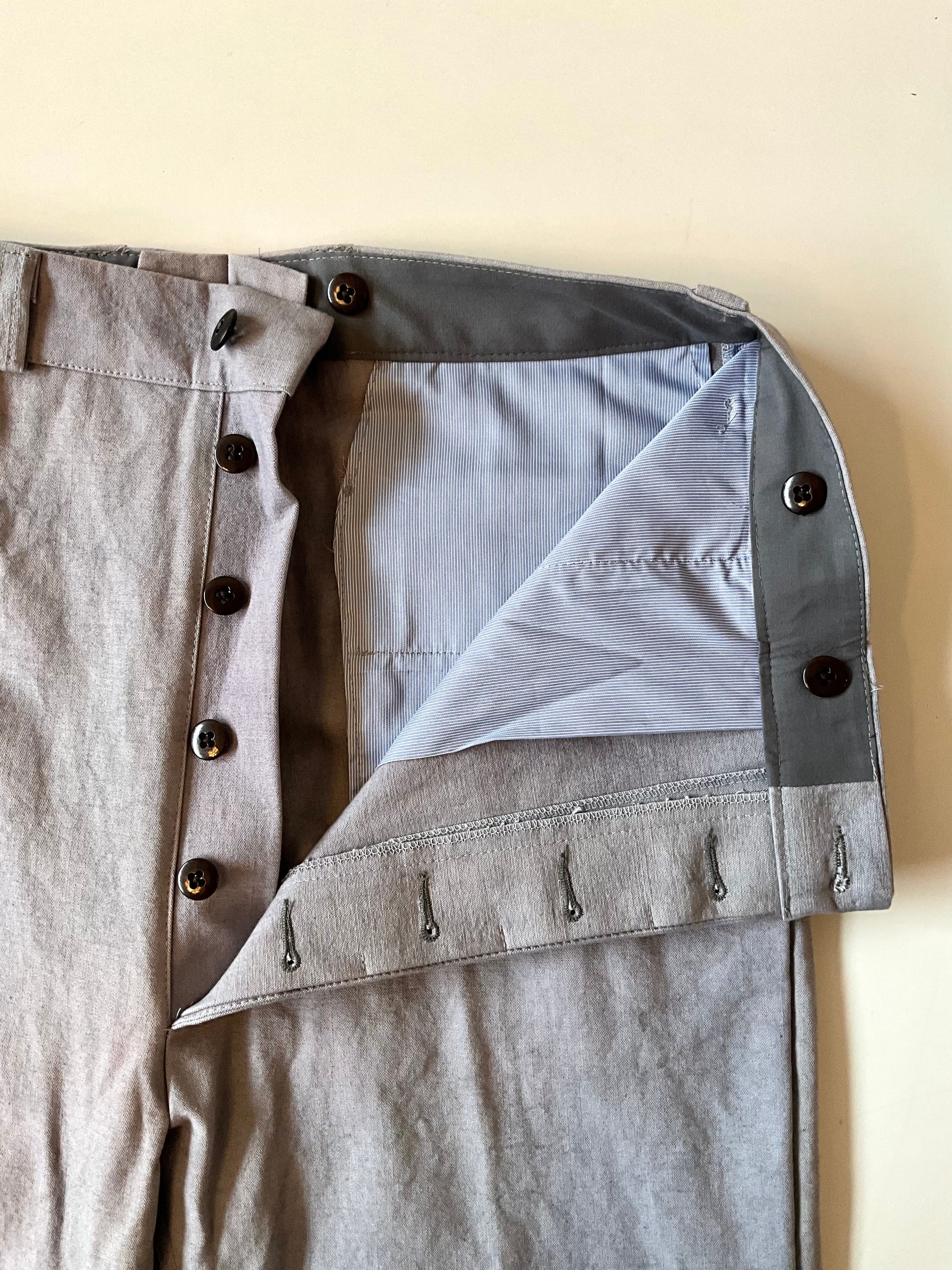 Reproduction 30s-Style Periwinkle Blue Cotton Men's Button Fly Uniform Pants, W36