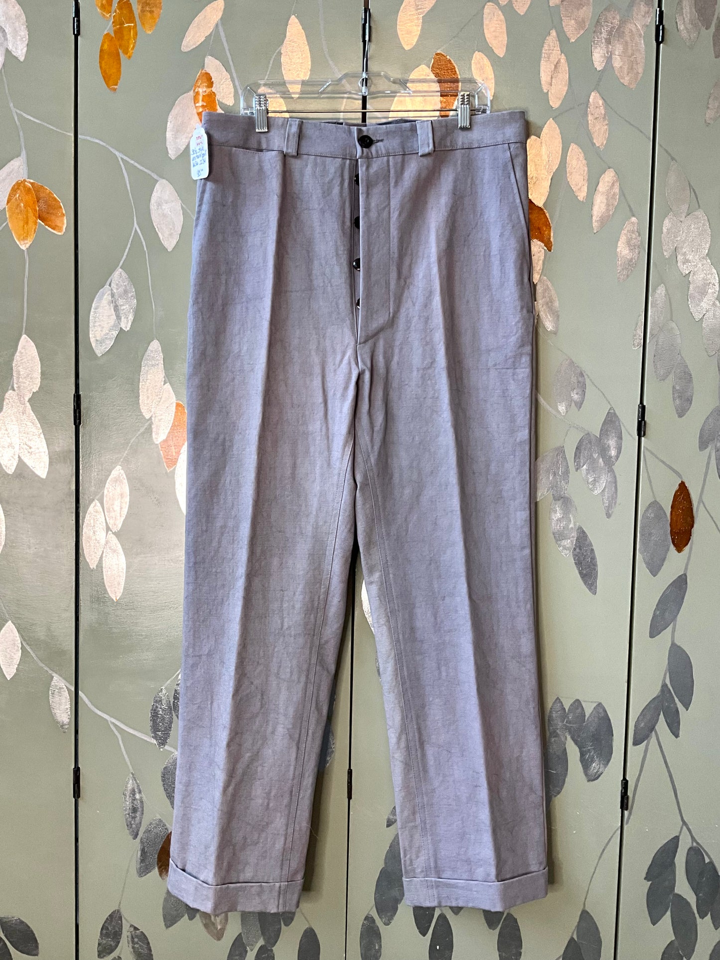 Reproduction 30s-Style Periwinkle Blue Cotton Men's Button Fly Uniform Pants, W36