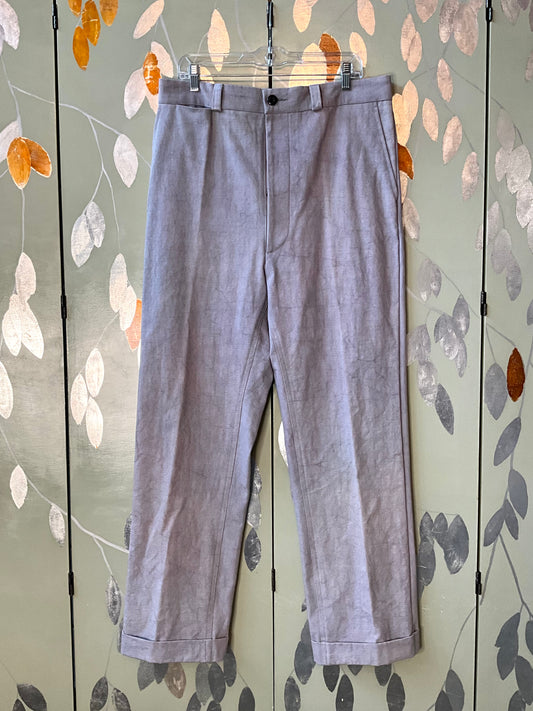 Reproduction 30s-Style Periwinkle Blue Cotton Men's Button Fly Uniform Pants, W36