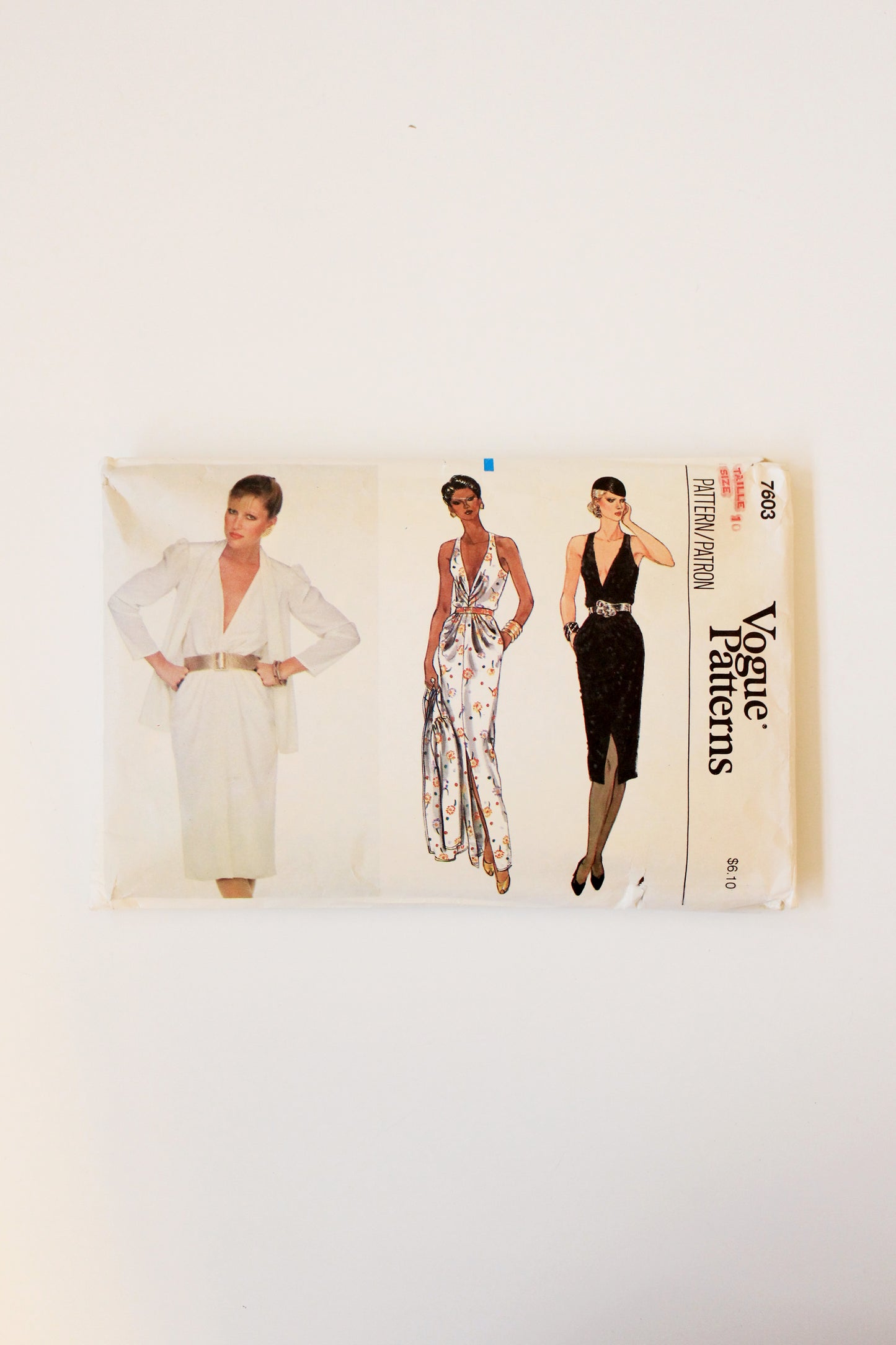 1980s Misses Jacket And Deep V Dress Vogue Patters 7603 Sewing Pattern, Cut-Complete Size 10