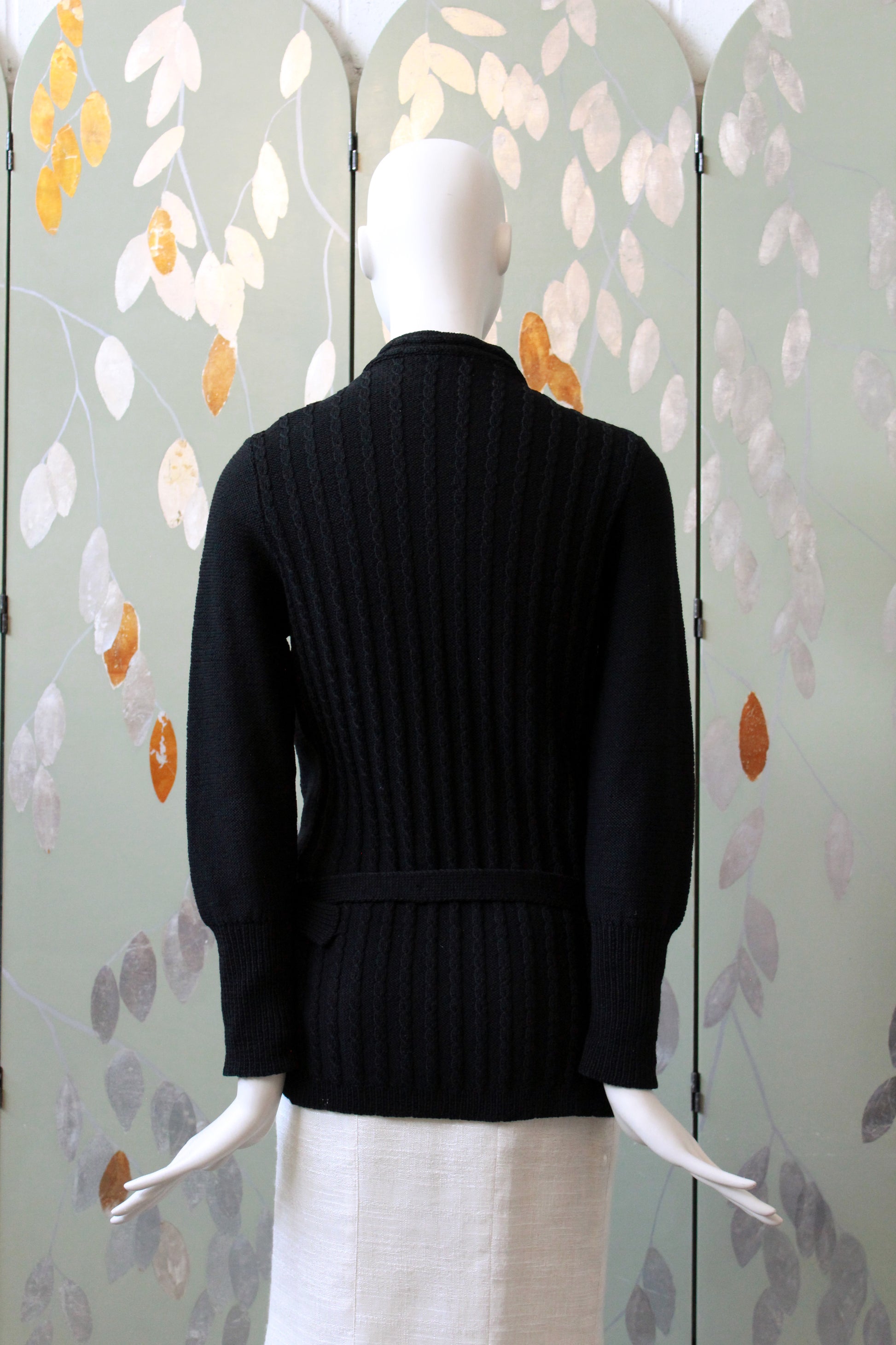 1970s Black Holt Renfrew Cardigan With Belt, Small 