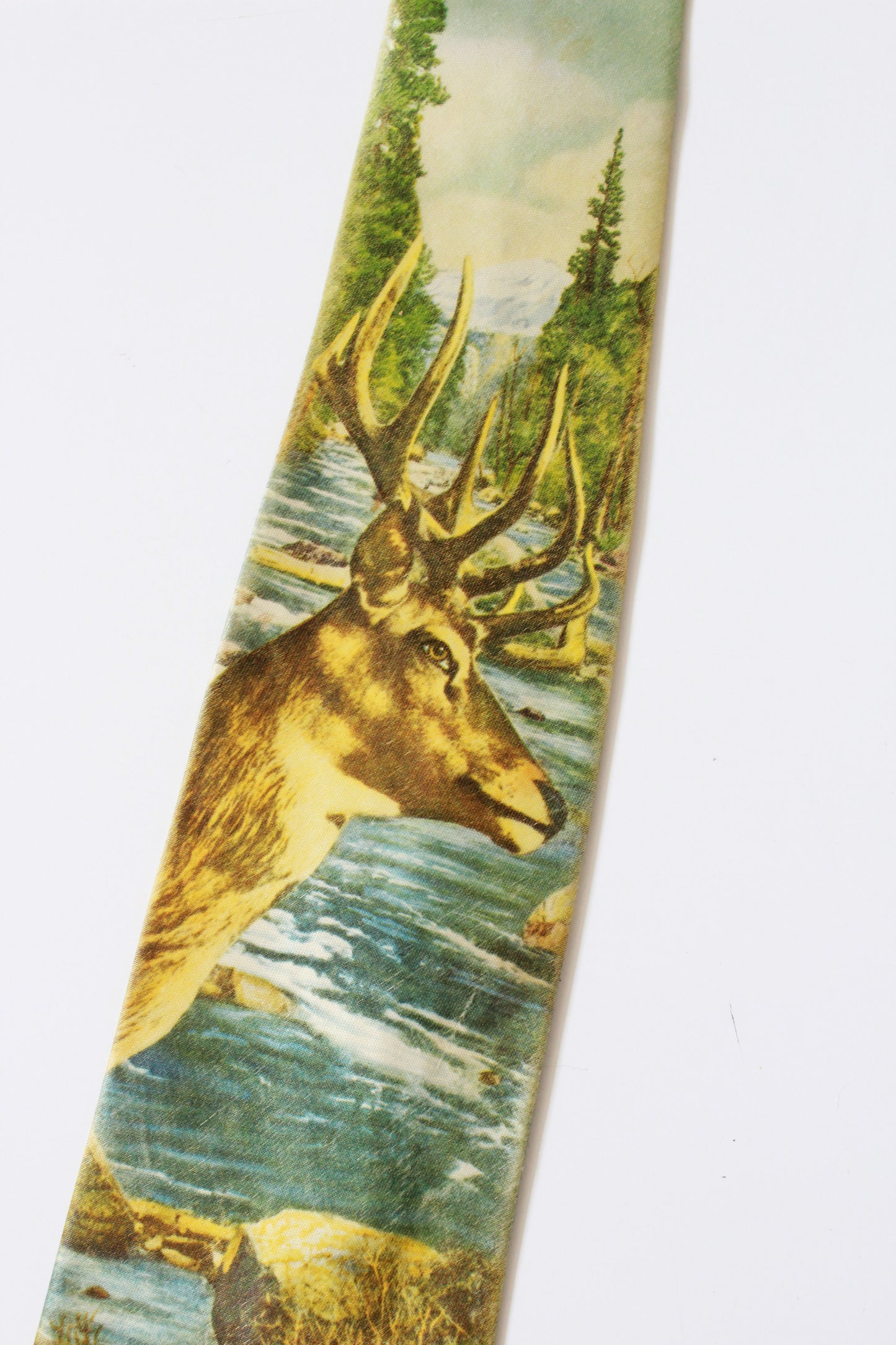 Vintage 1950s Yellow Deer Head Photo Print Tie In Rayon, Mid Century