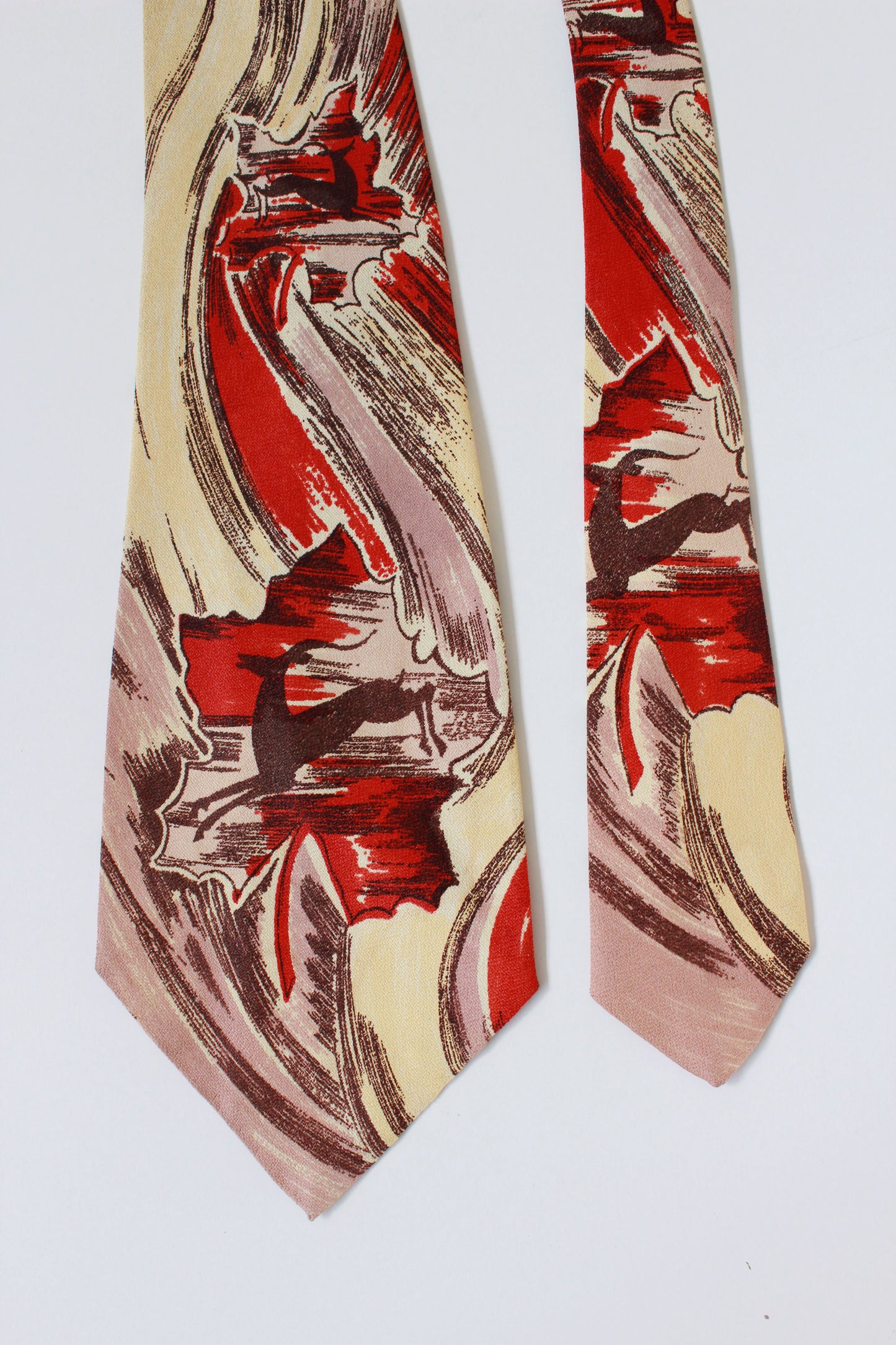 Vintage 1940s Abstract Deer Rayon Tie, Rhythmic Flight