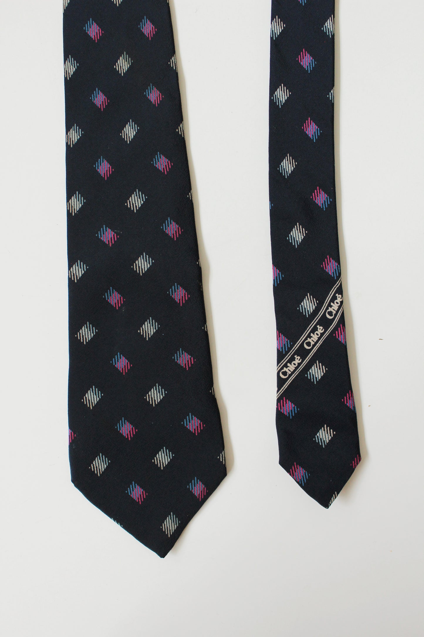 1980s Chloé Blue Square Polka Dot Silk Designer Tie