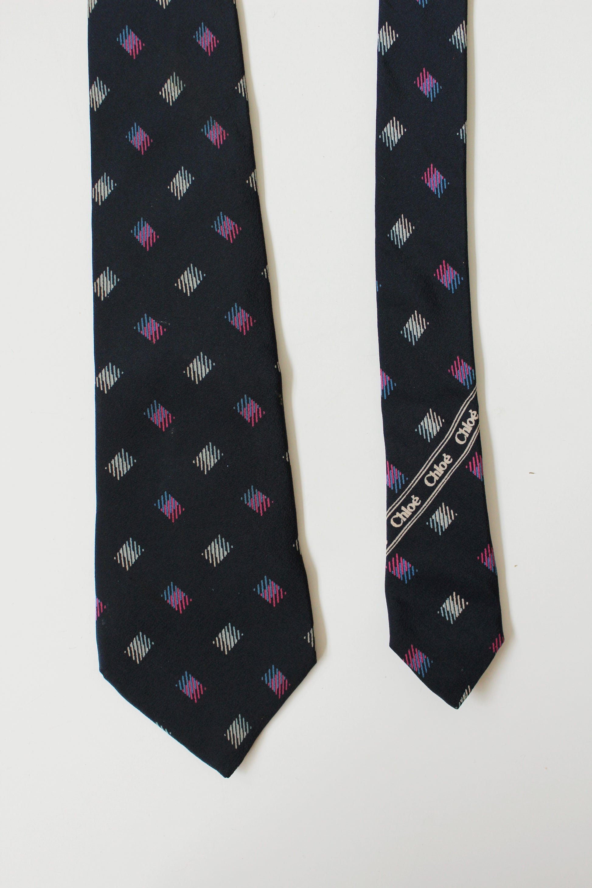 1980s Chloé Blue Square Polka Dot Silk Designer Tie