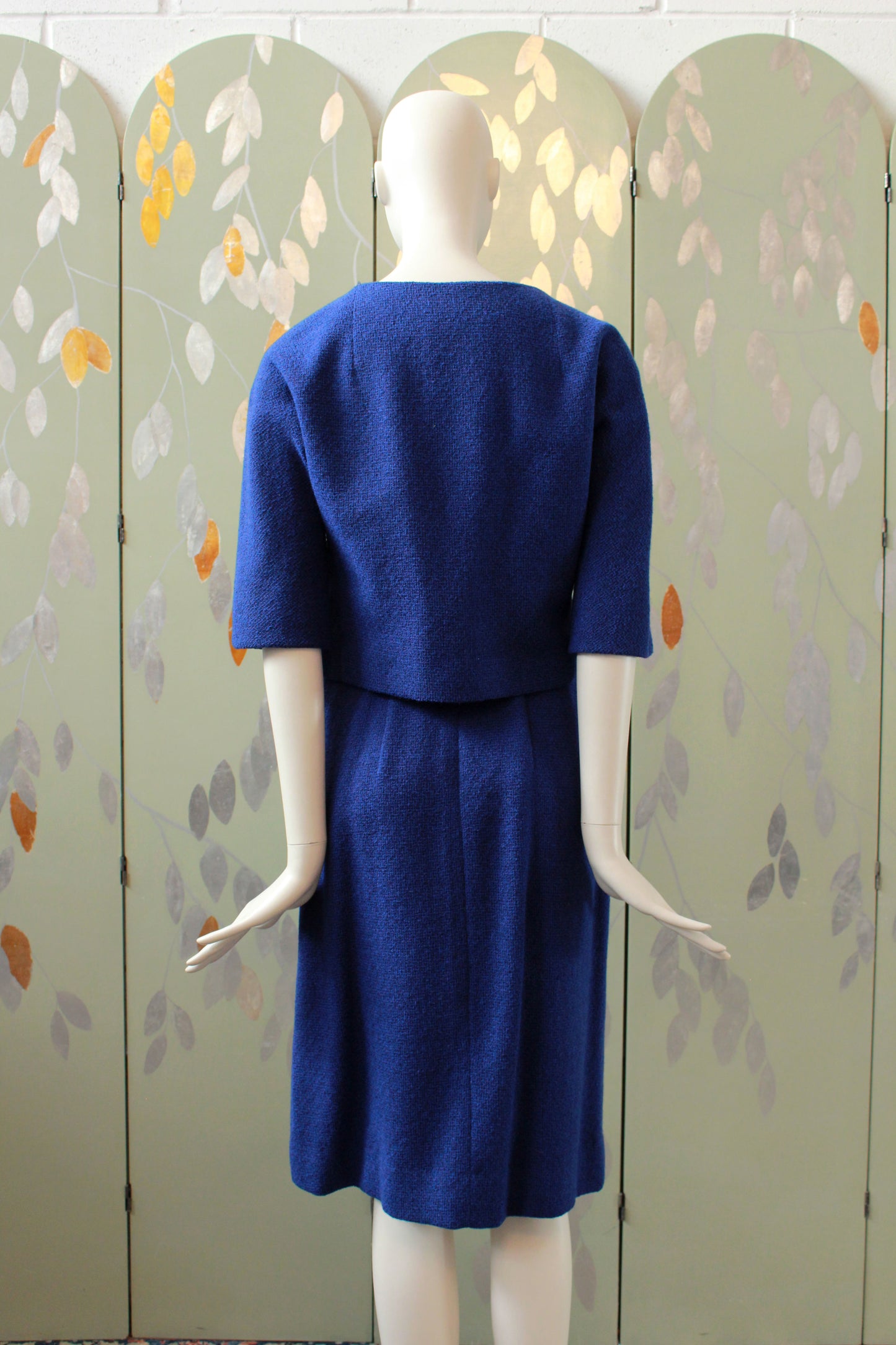 Vintage 1960s Royal Blue Mod Skirt Set With Round Buttons, Small