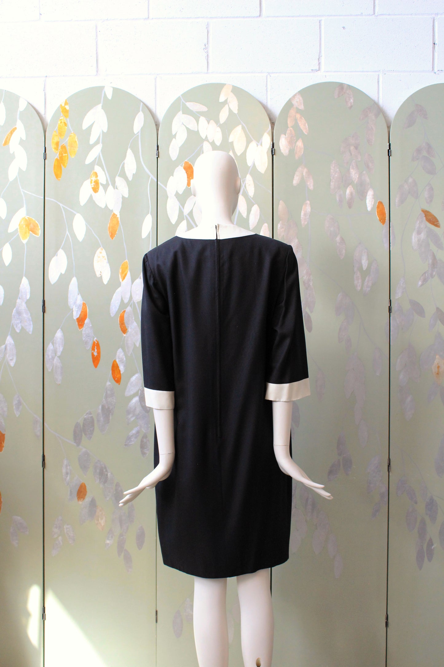 1980s Black and White Graphic Square And Circle Shift Dress, Medium