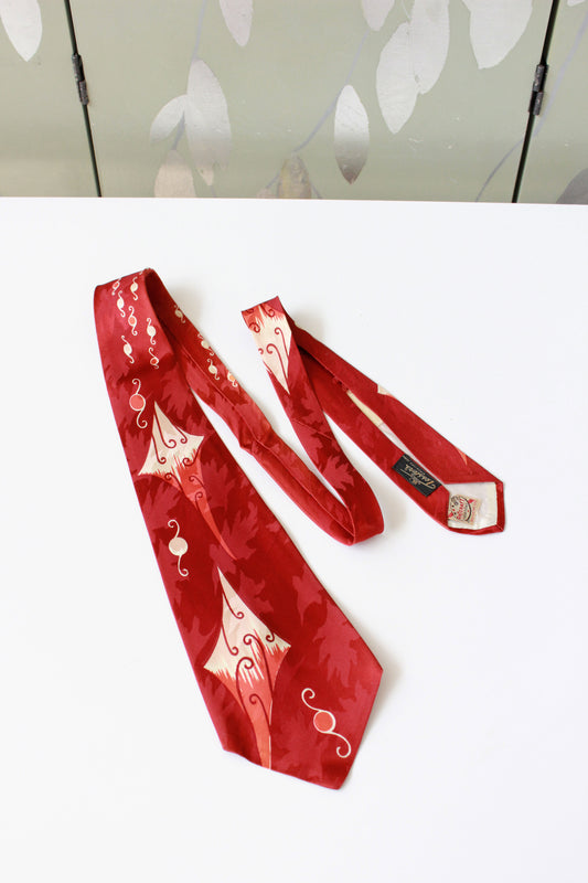 Vintage Early 1950s Red Kite Rayon Tie, Tessler's Art Craft Creations