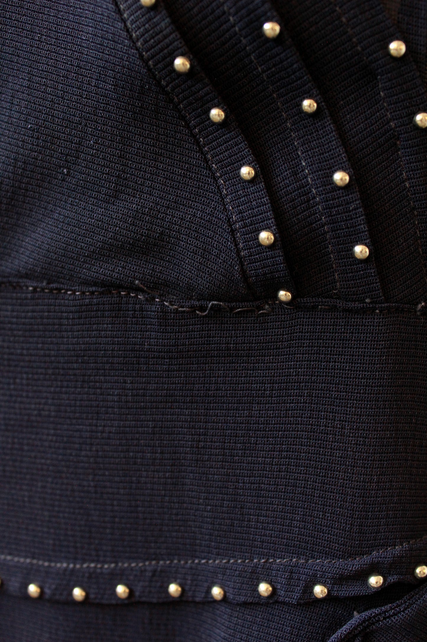 1940s Navy Blue Sheer Net Dress With Bow And Round Studs, Medium